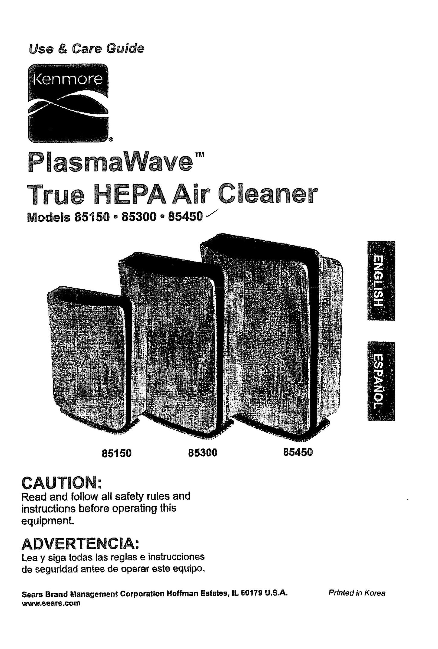Kenmore 85450 Air Cleaner User Manual