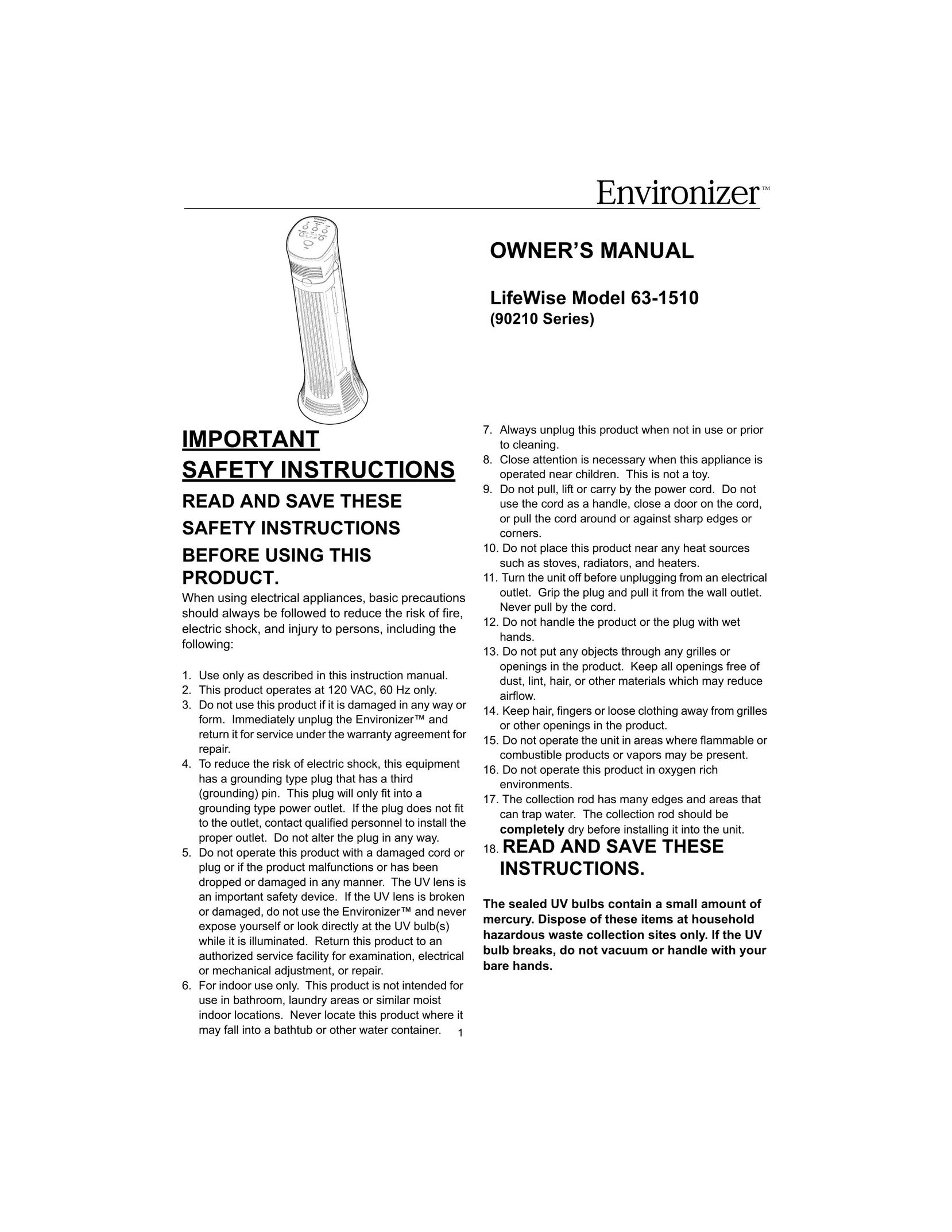 LifeWise 63-1510 Air Cleaner User Manual