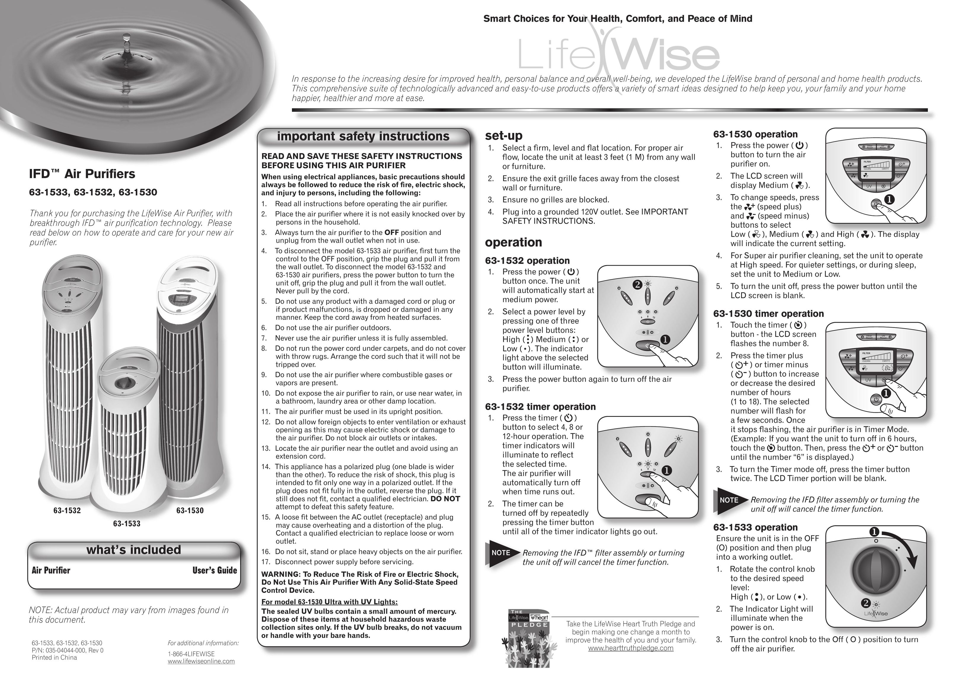 LifeWise 63-1532 Air Cleaner User Manual