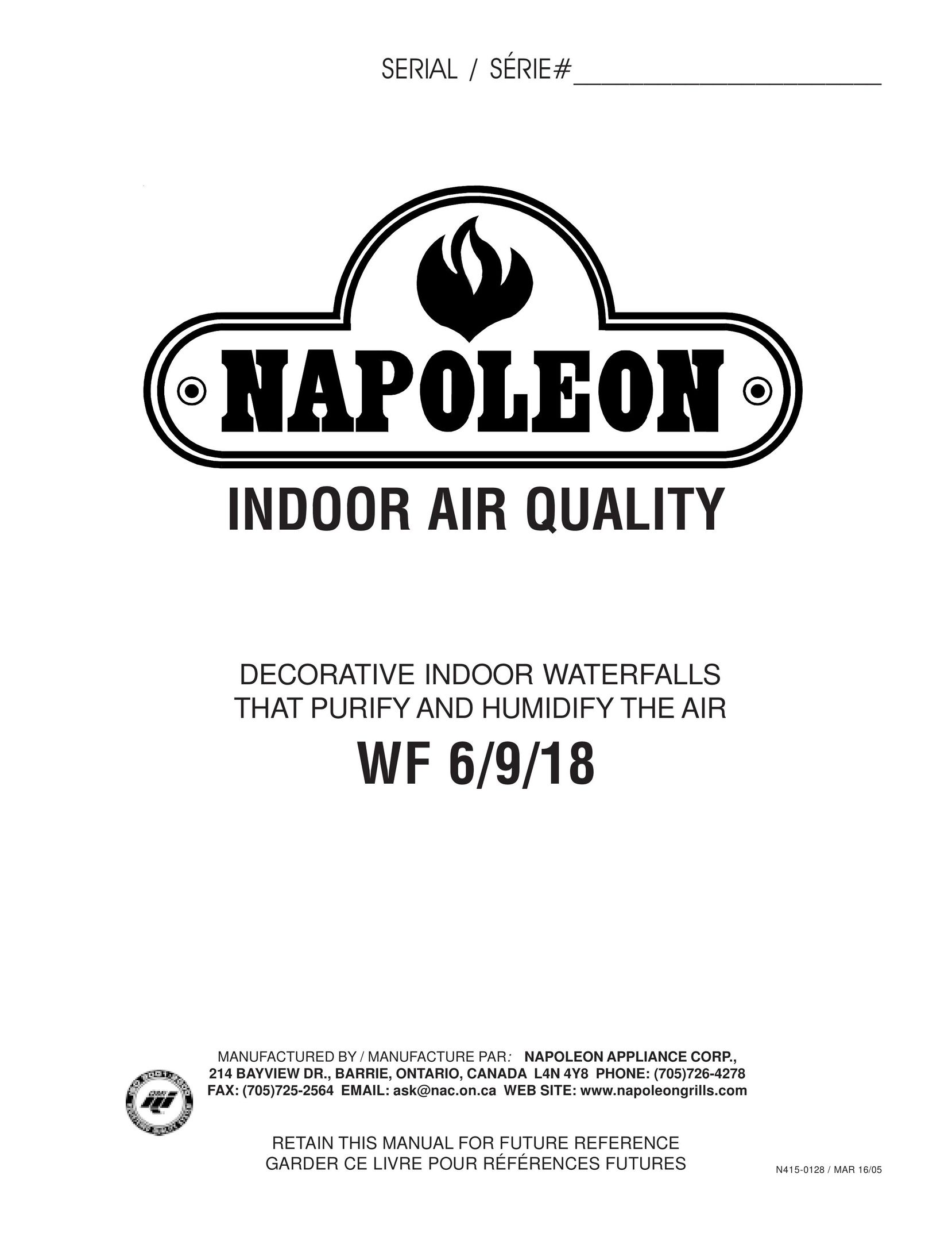 Napoleon Fireplaces WF 6/9/18 Air Cleaner User Manual