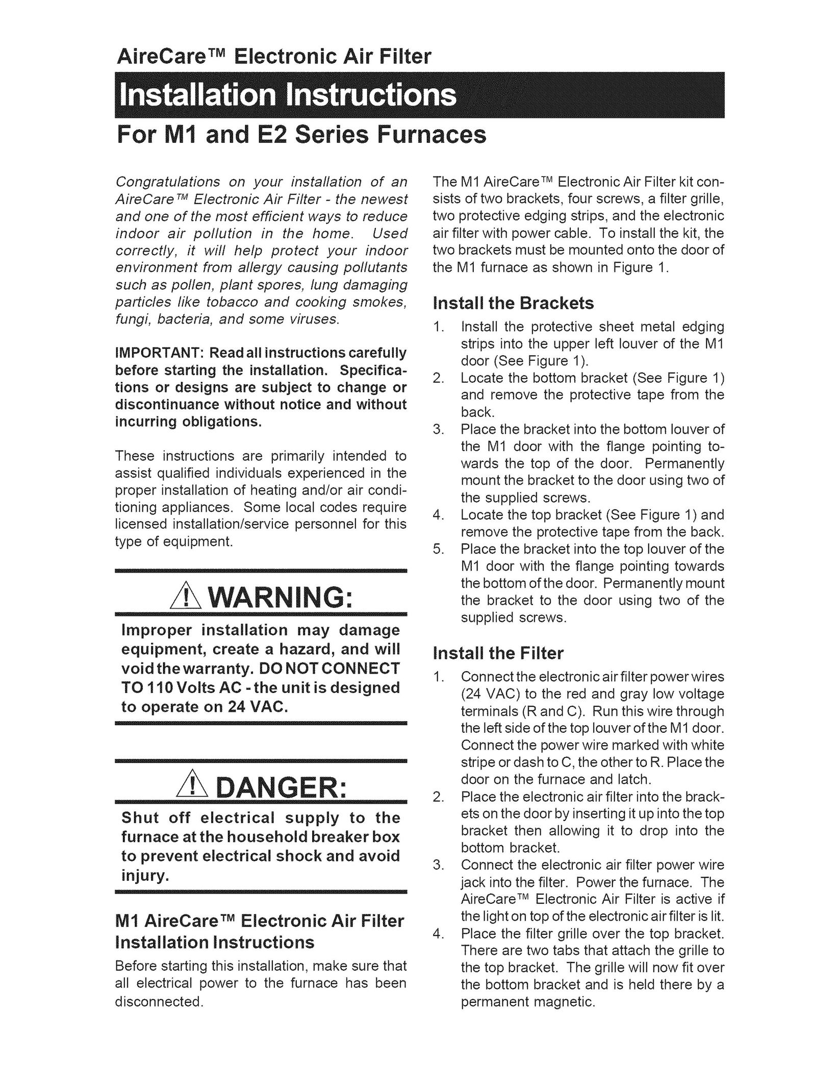 Nordyne 707831C Air Cleaner User Manual