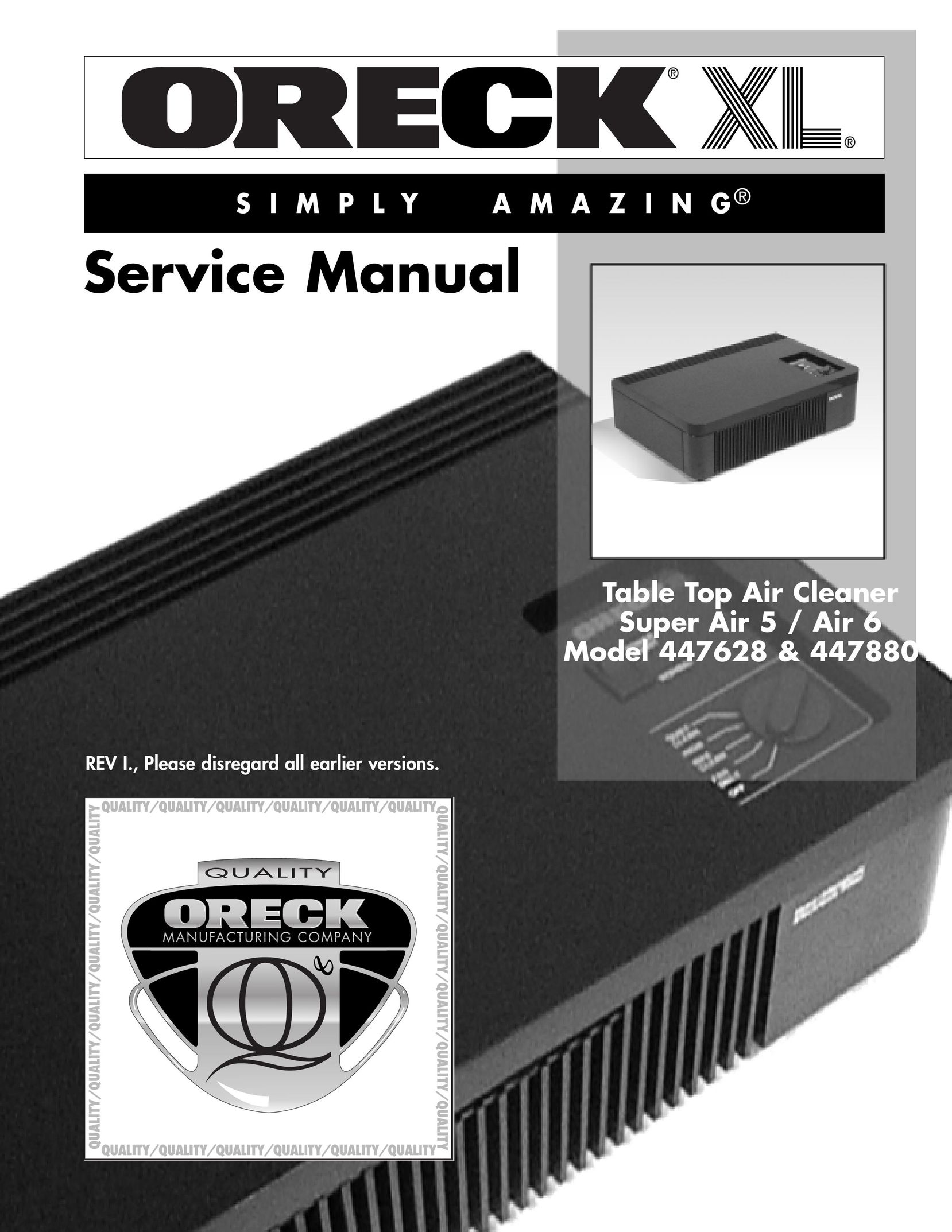 Oreck 447628 Air Cleaner User Manual