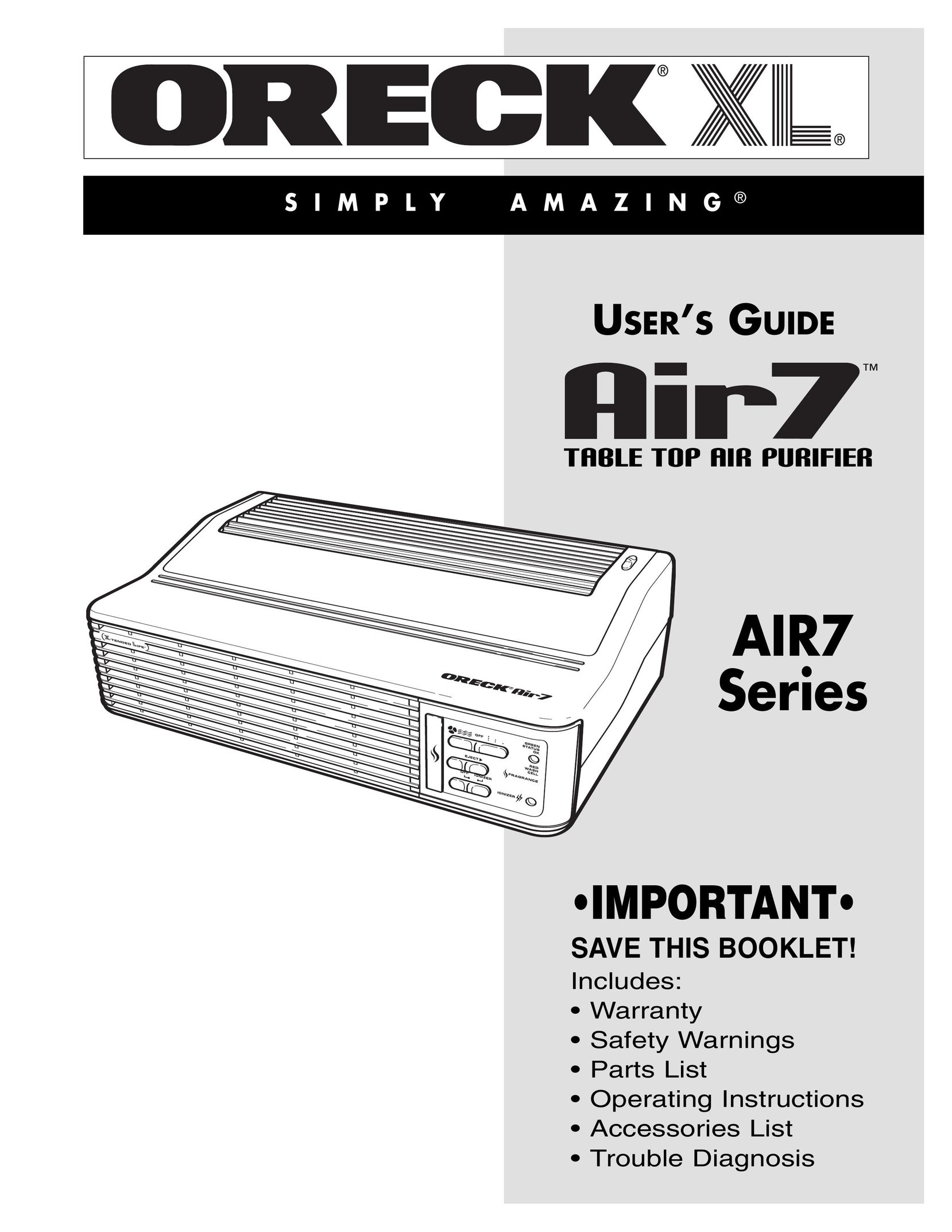 Oreck AIR7 Air Cleaner User Manual
