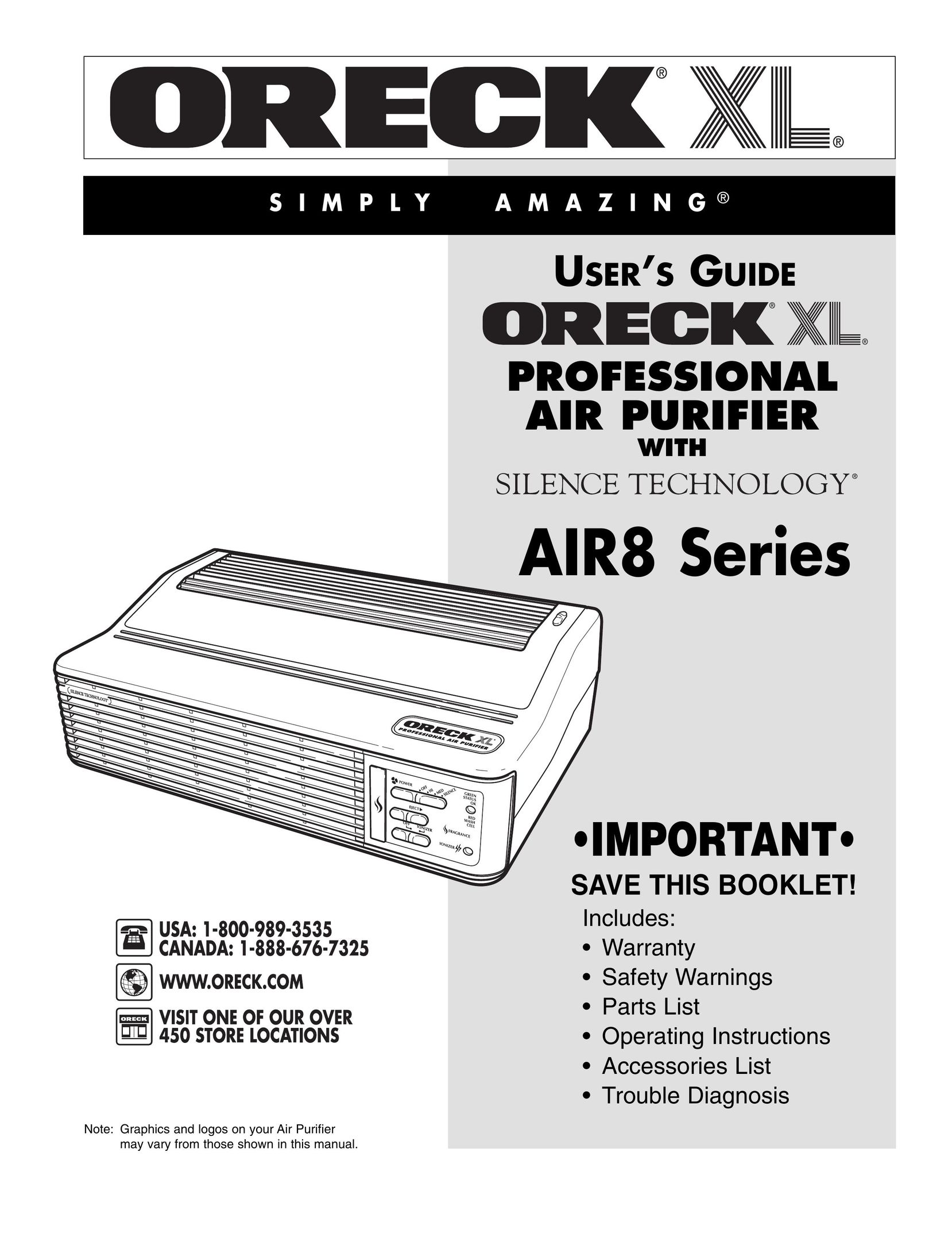 Oreck AIR8 Series Air Cleaner User Manual