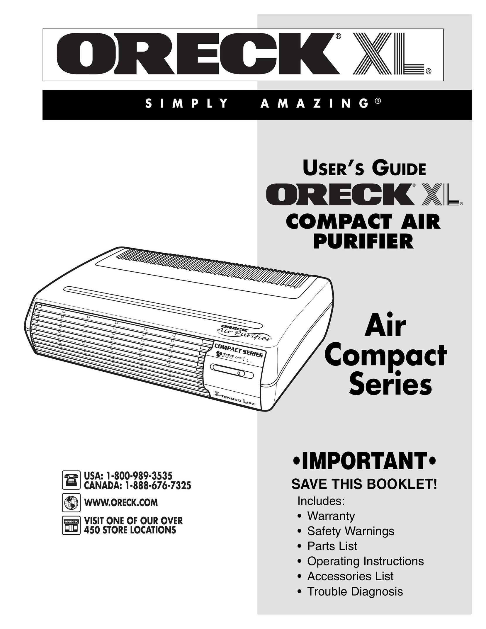 Oreck COMPACT AIR PURIFIER Air Cleaner User Manual