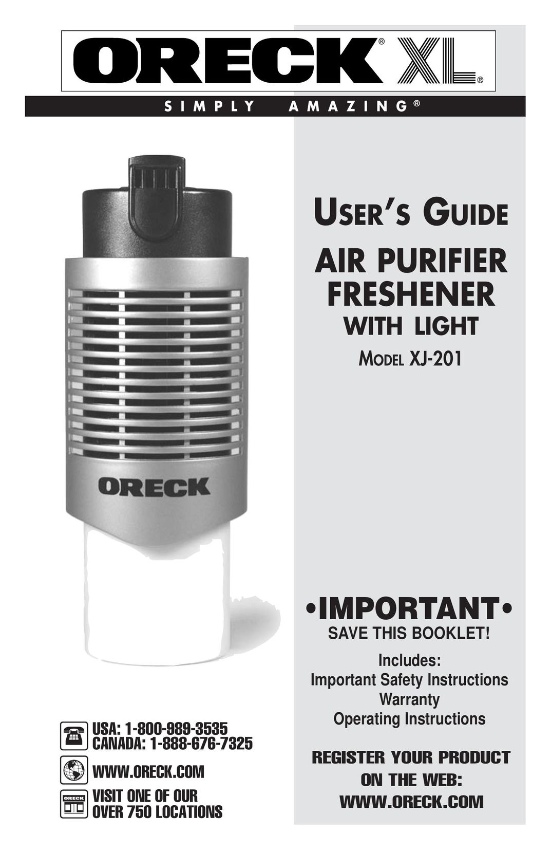 Oreck XJ-201 Air Cleaner User Manual