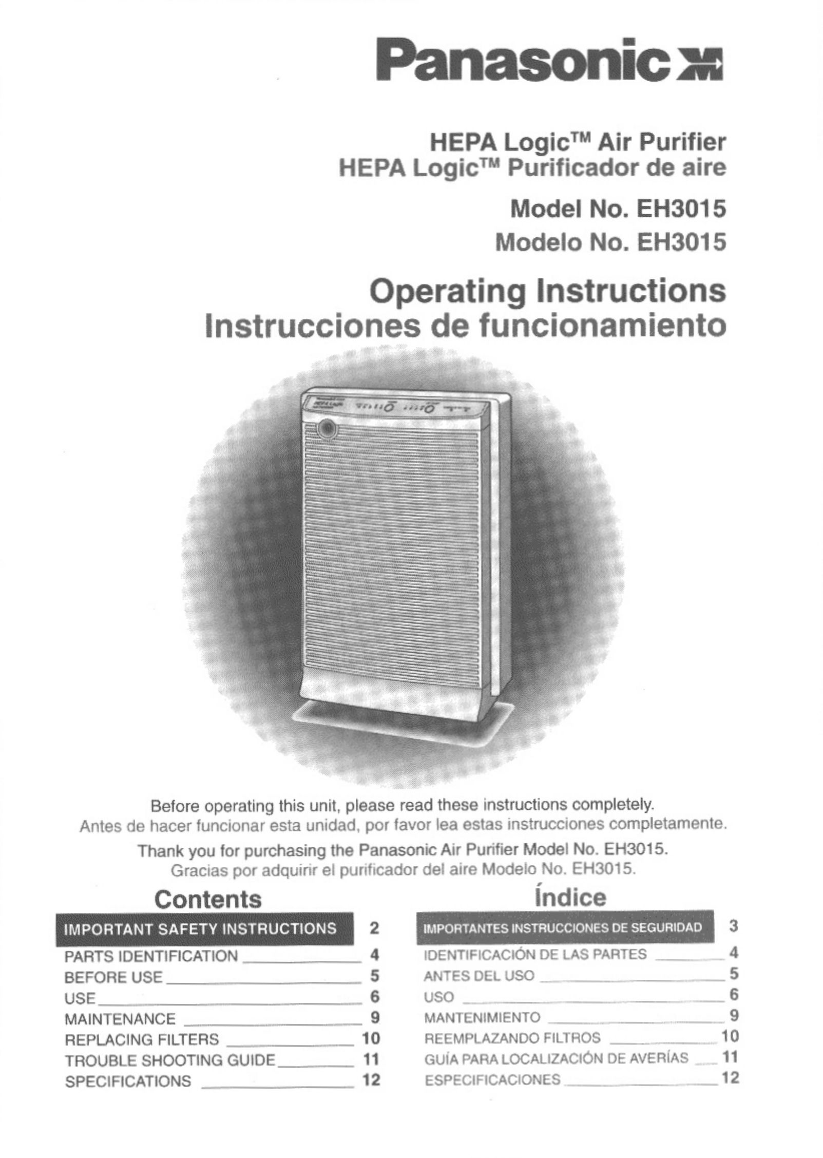 Panasonic EH3015 Air Cleaner User Manual