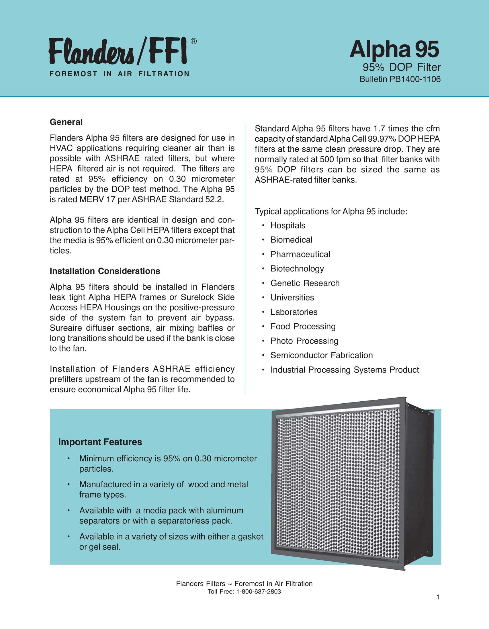 Precisionaire Alpha 95 Air Cleaner User Manual