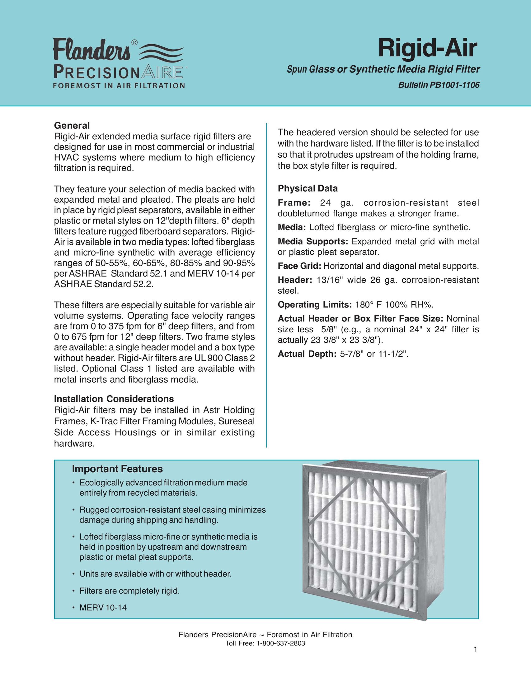 Precisionaire MERV 10-14 Air Cleaner User Manual
