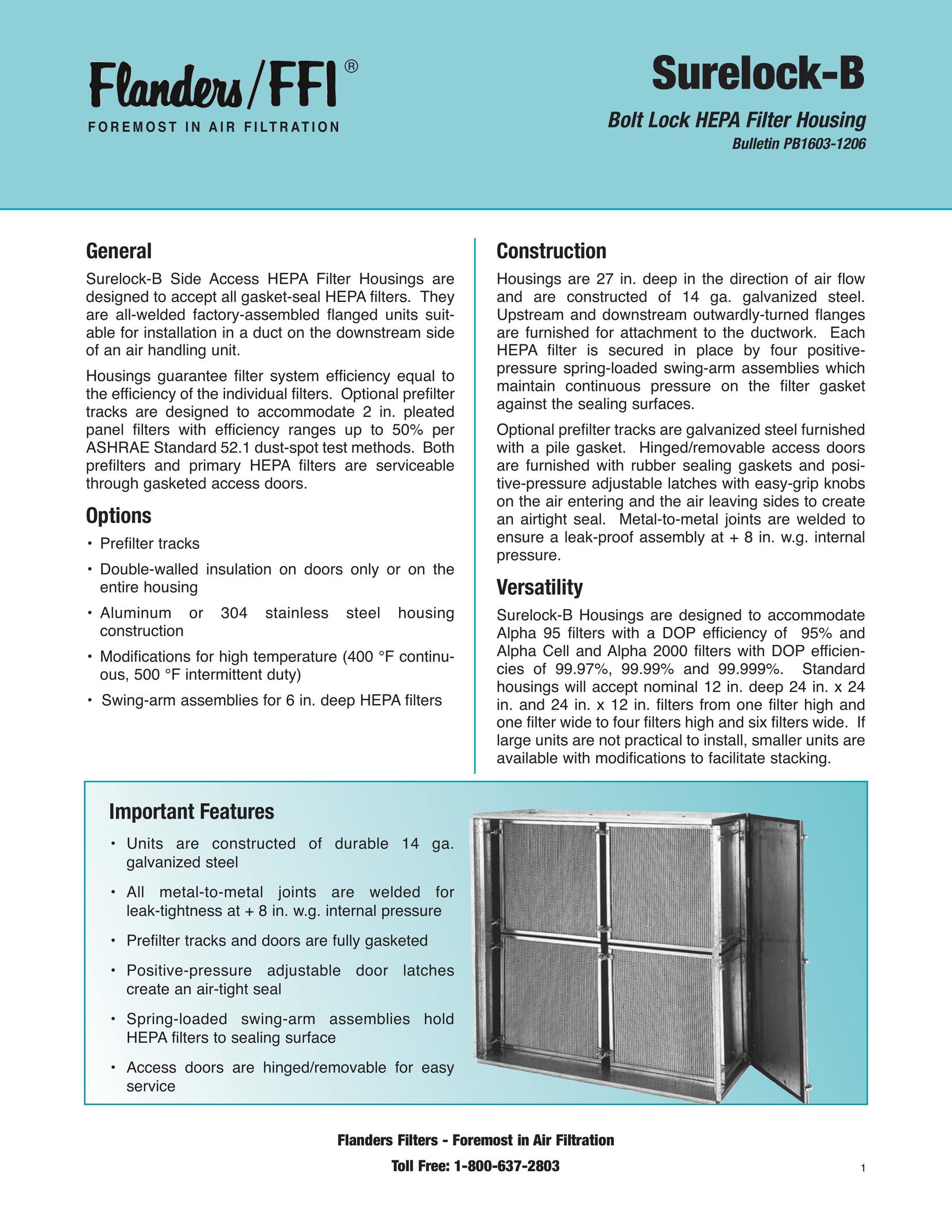 Precisionaire Surelock B Air Cleaner User Manual