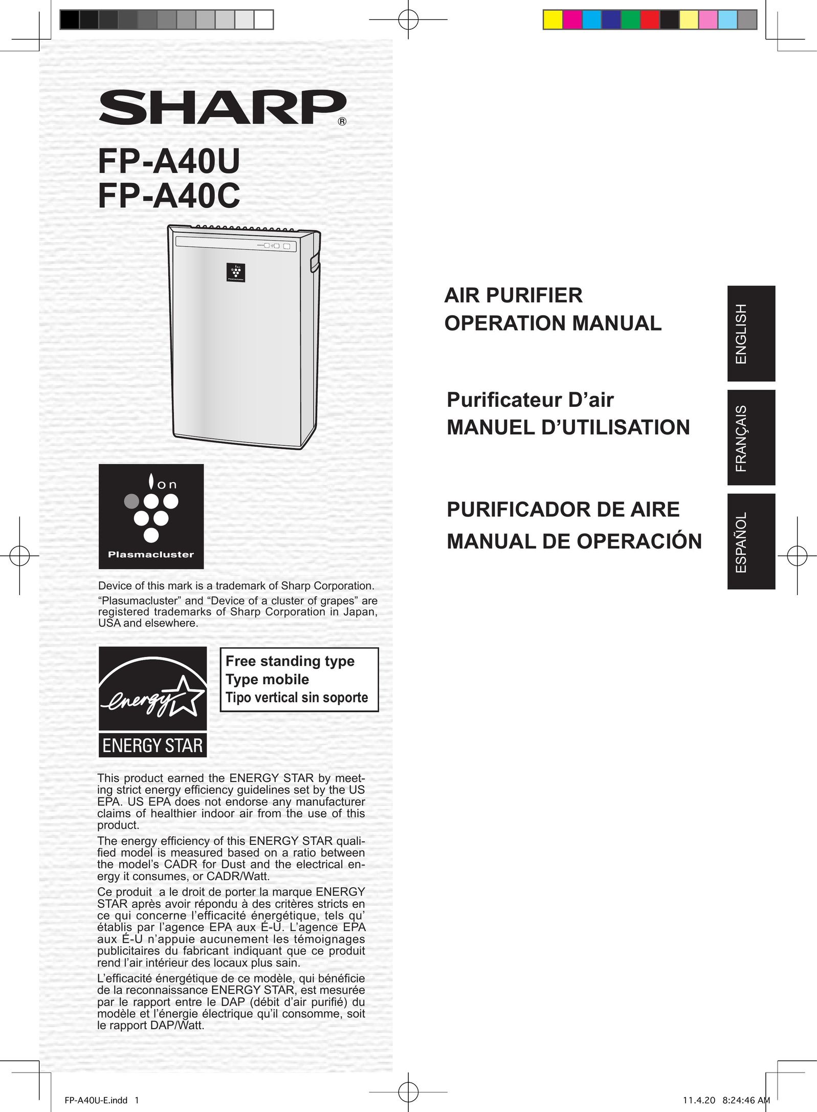 Sharp FP-A40U Air Cleaner User Manual
