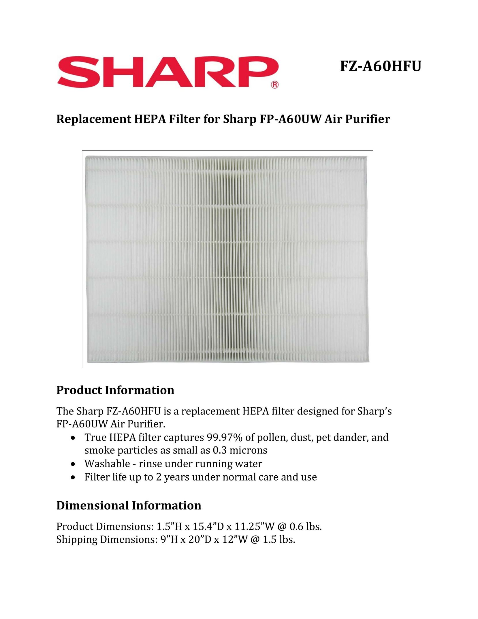 Sharp FZ-A60HFU Air Cleaner User Manual