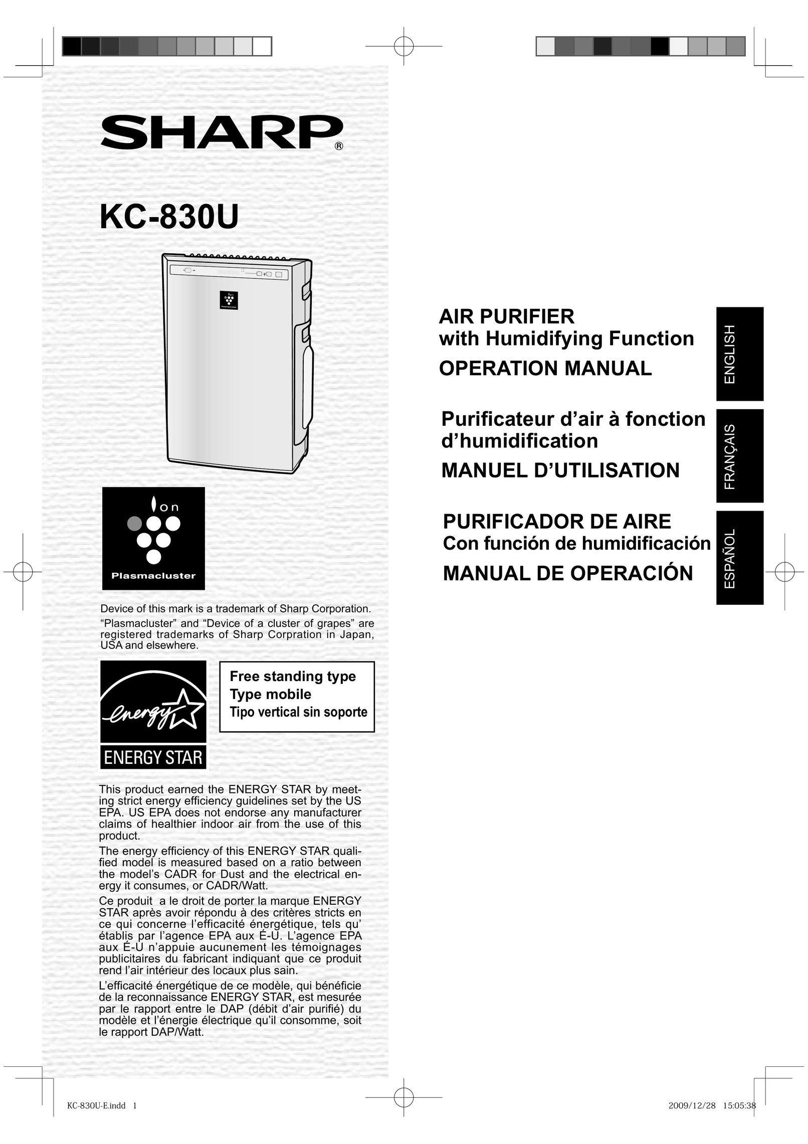 Sharp KC-830U Air Cleaner User Manual