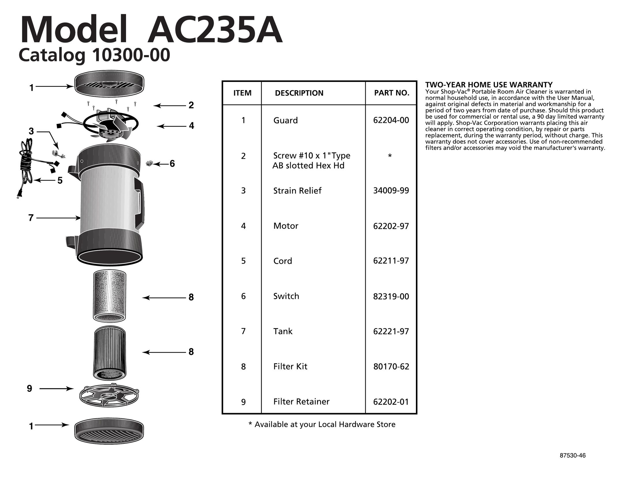 Shop-Vac AC235A Air Cleaner User Manual