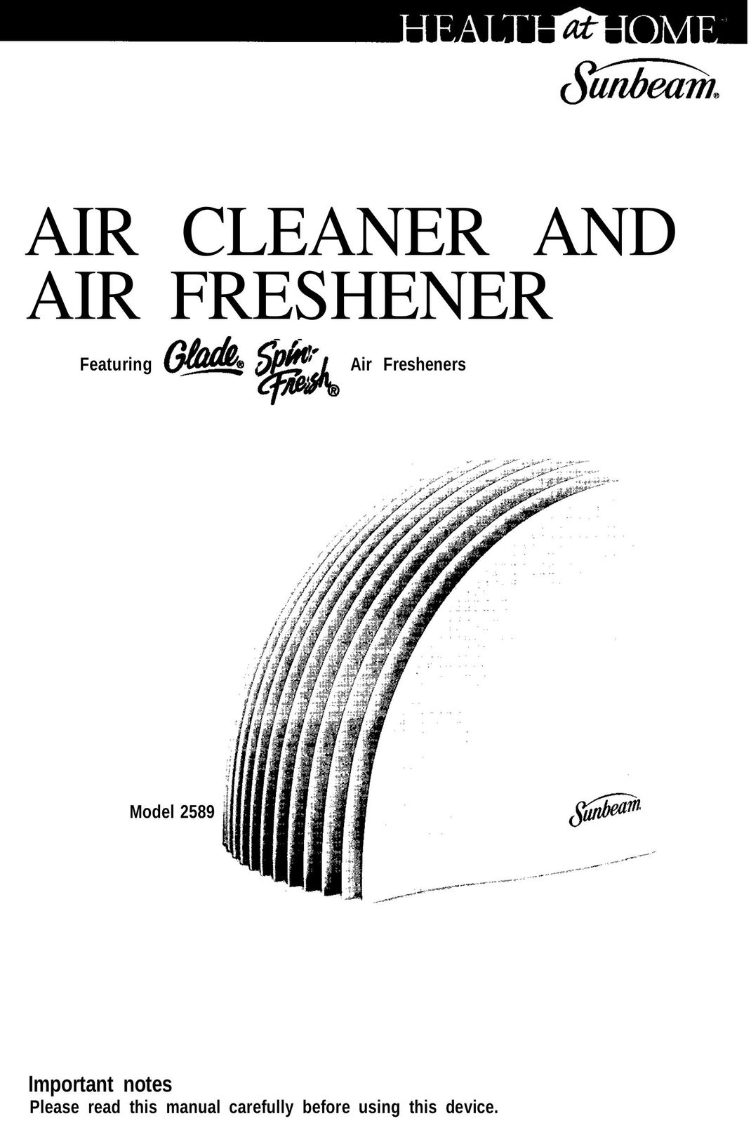 Sunbeam 2589 Air Cleaner User Manual