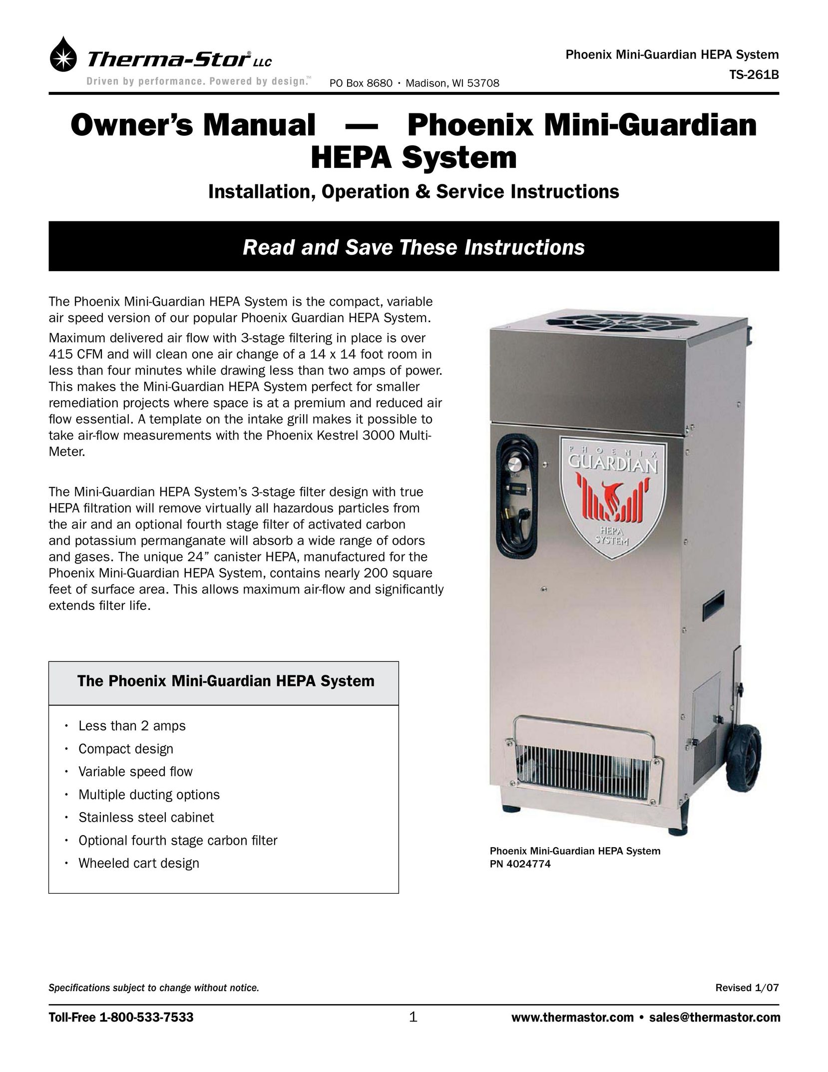 Therma-Stor Products Group TS-261B Air Cleaner User Manual