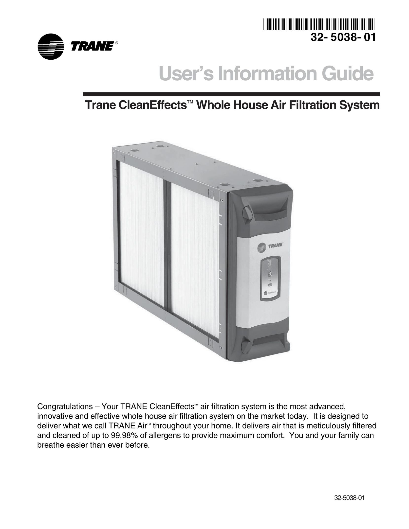 Trane Air Filtration System Air Cleaner User Manual