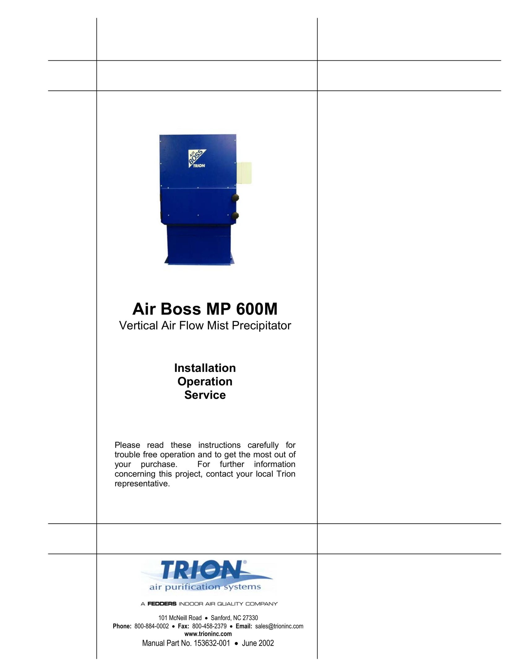 Trion 600M Air Cleaner User Manual