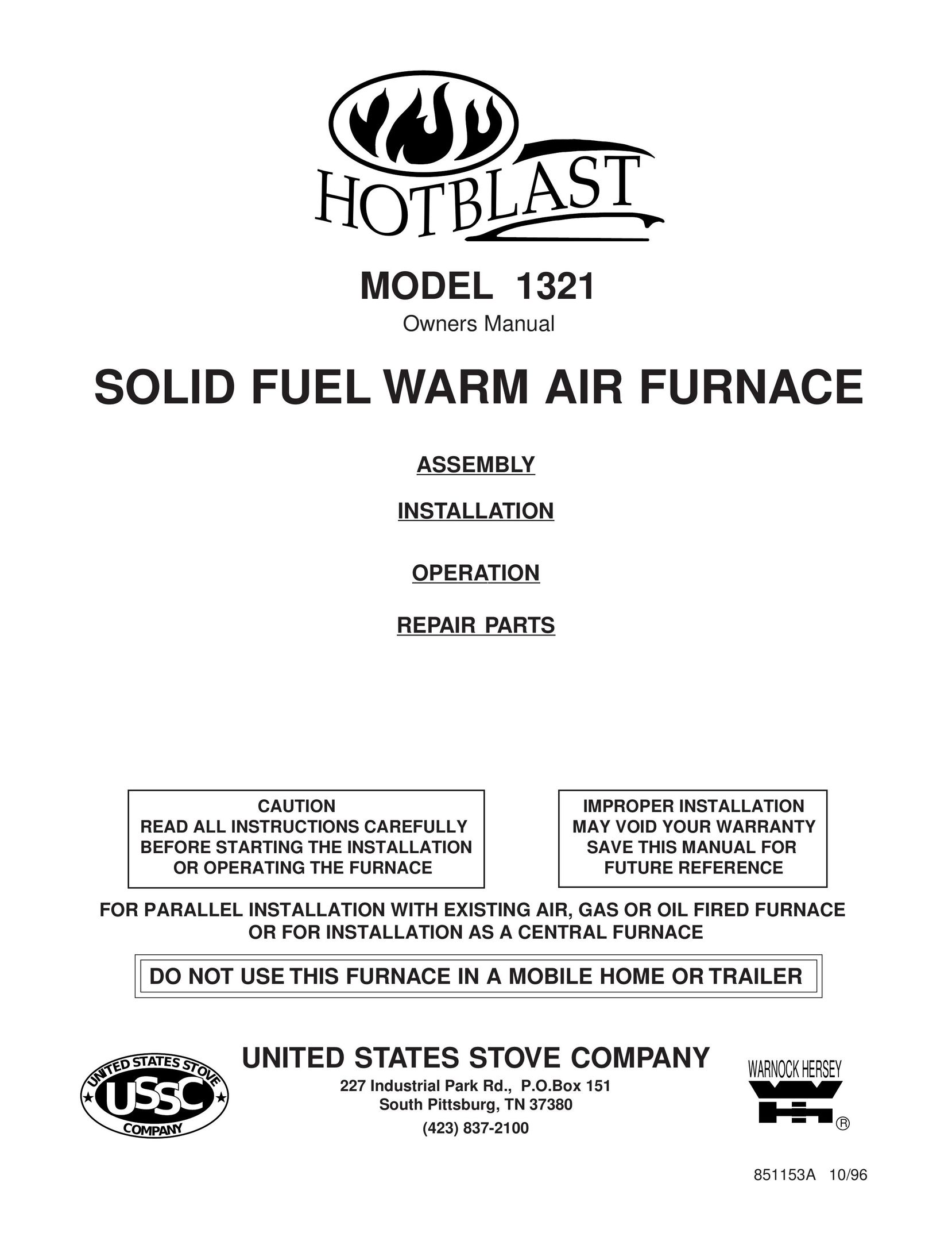 United States Stove 1321 Air Cleaner User Manual