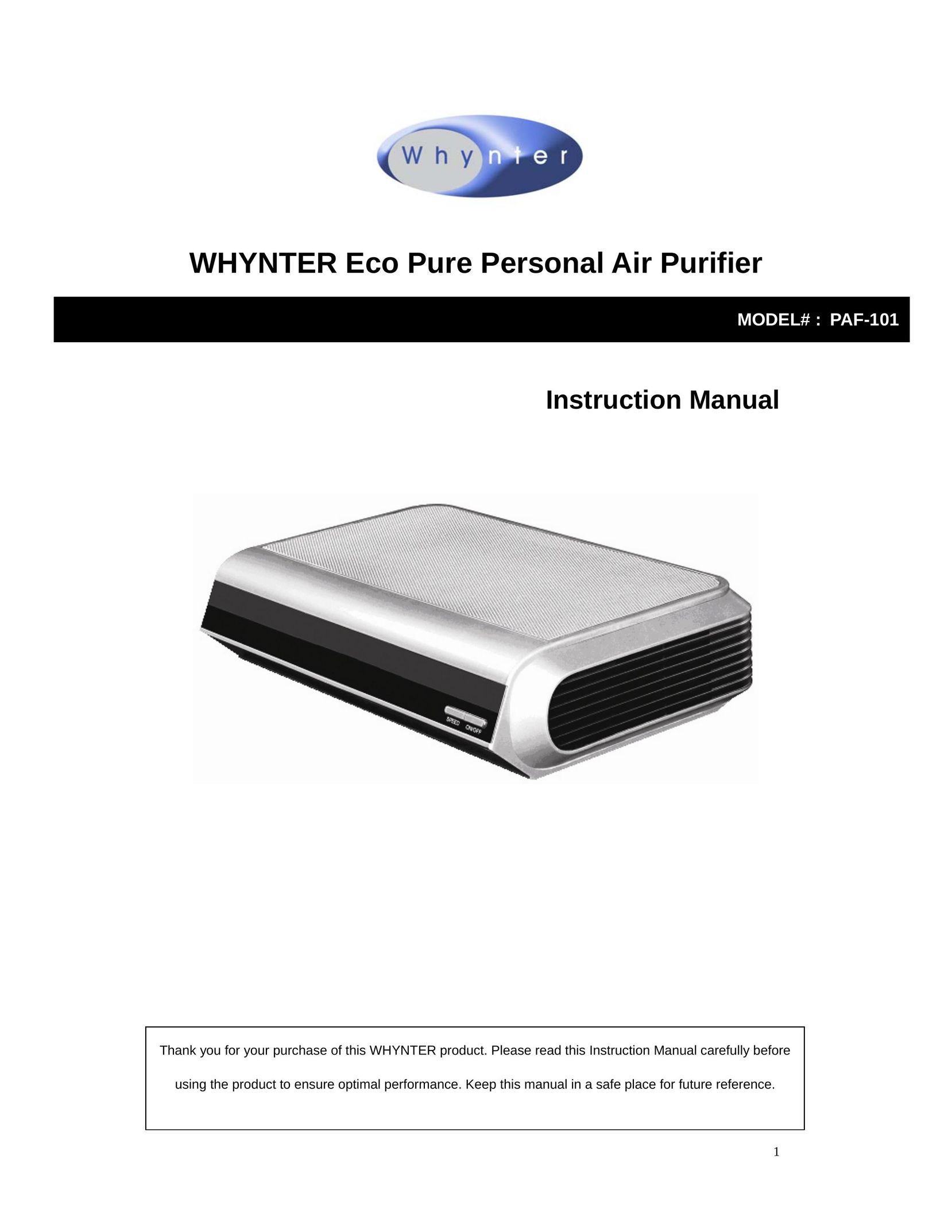 Whynter PAF-101 Air Cleaner User Manual