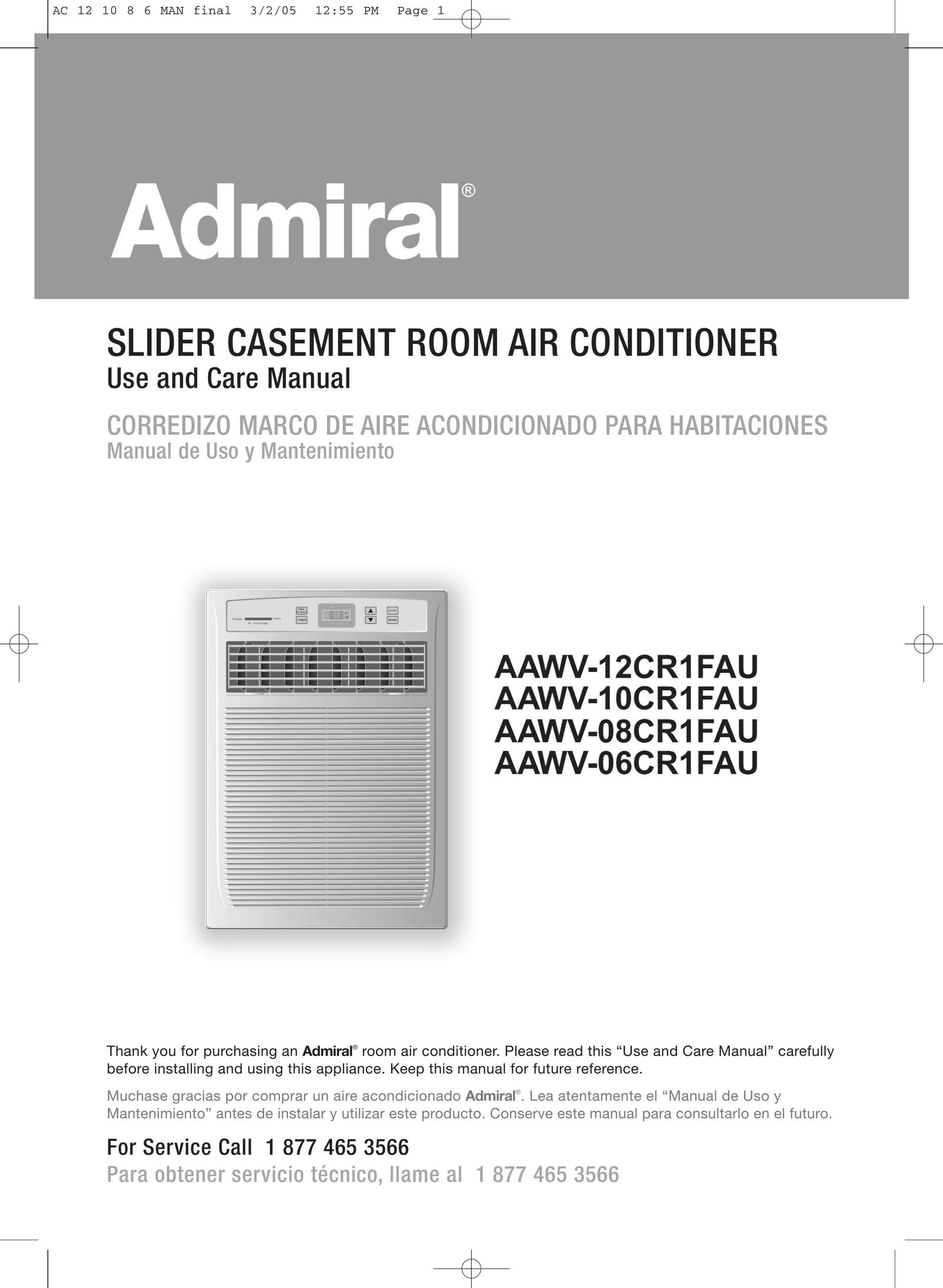 Admiral AAWV-08CR1FAU Air Conditioner User Manual