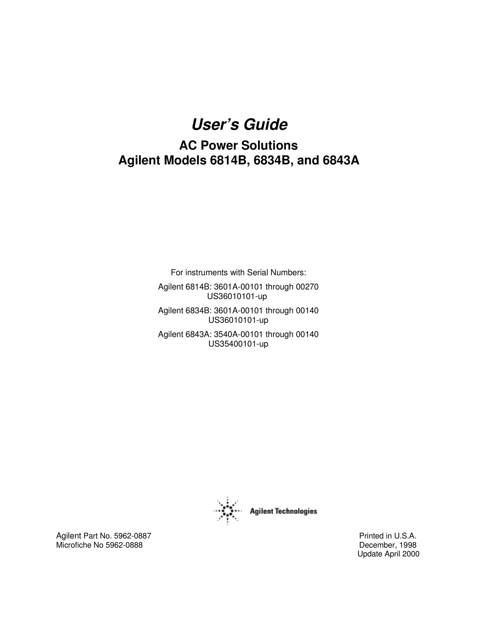 Agilent Technologies 6843A Air Conditioner User Manual