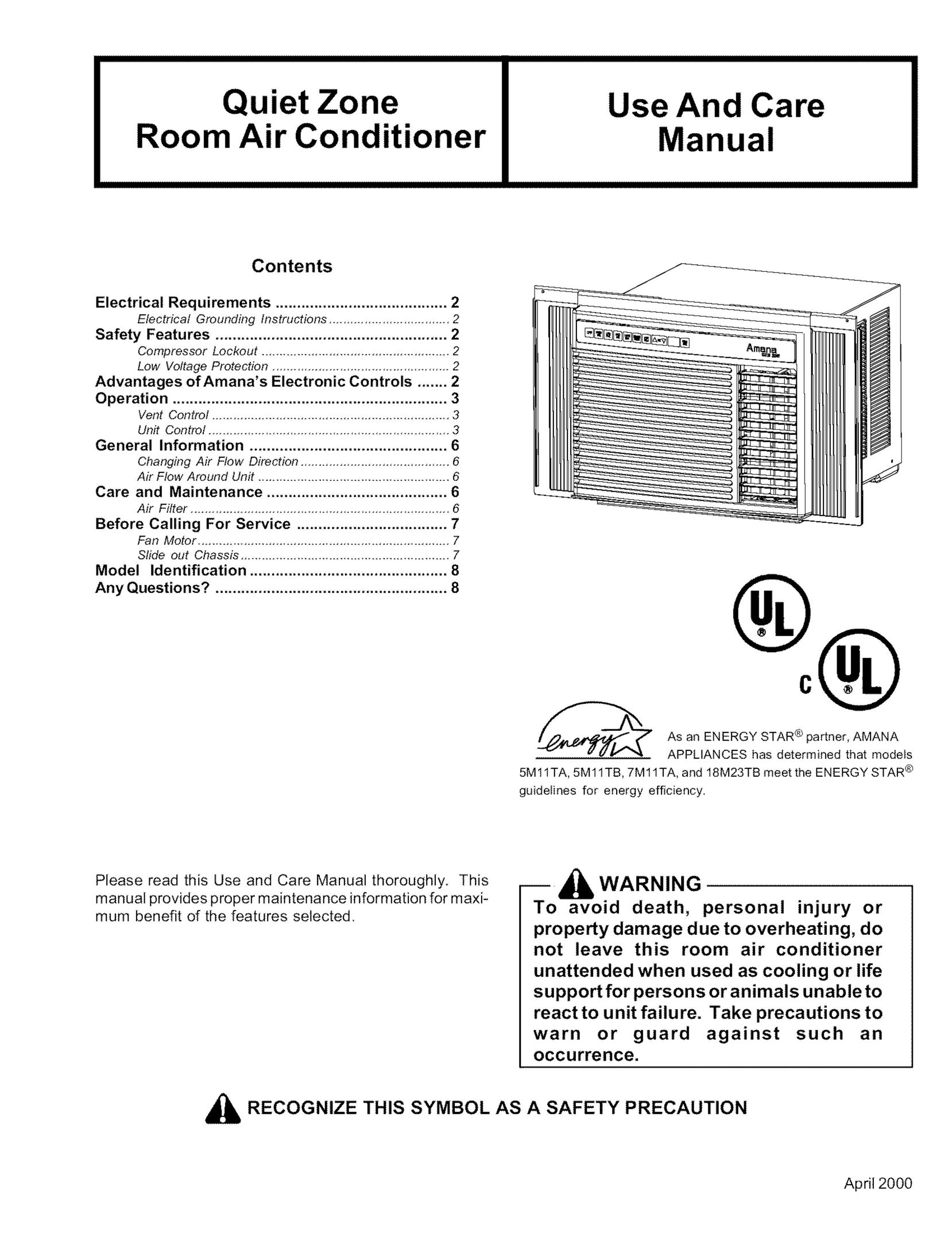 Amana 7M11TA Air Conditioner User Manual