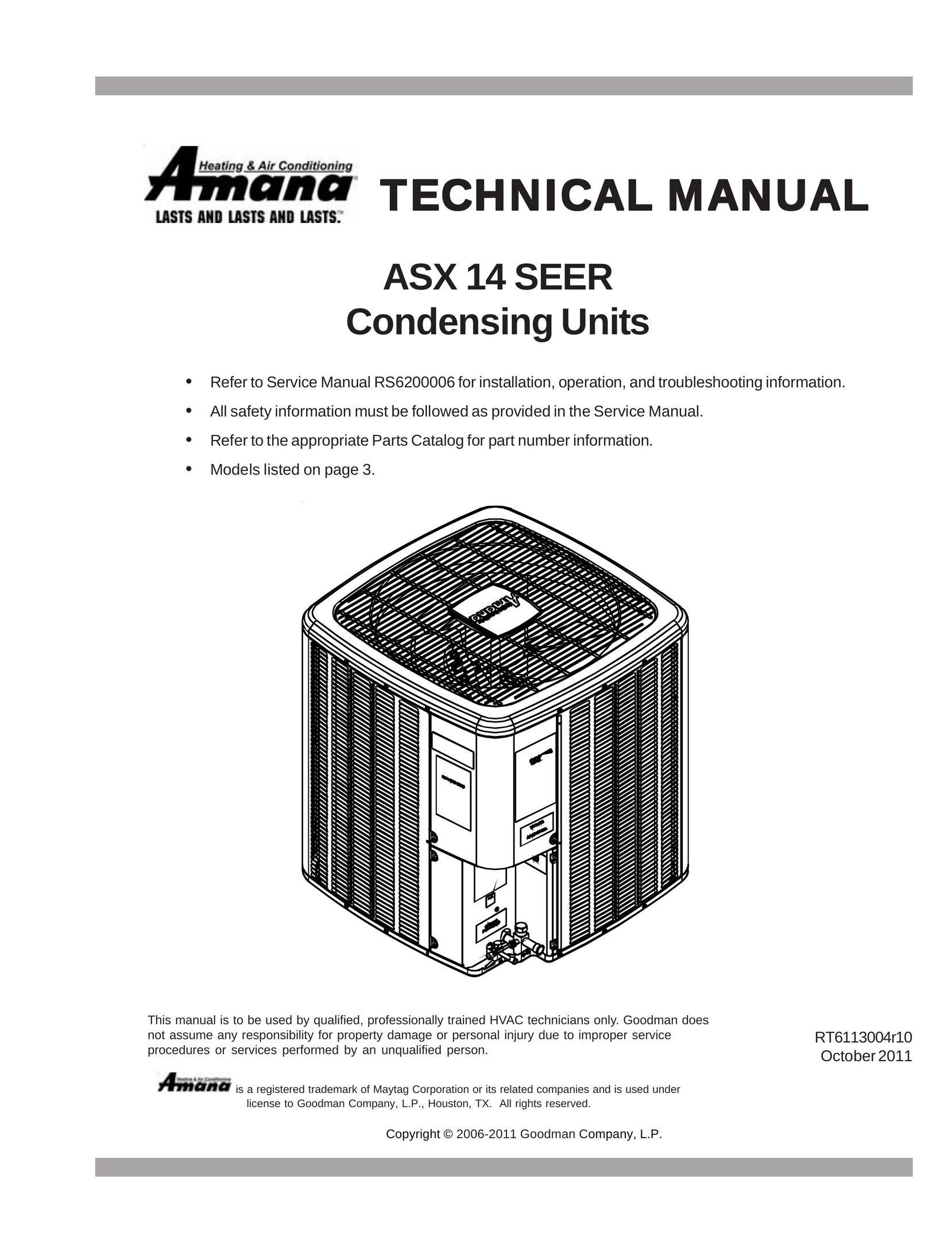 Amana ASX 14 SEER Air Conditioner User Manual