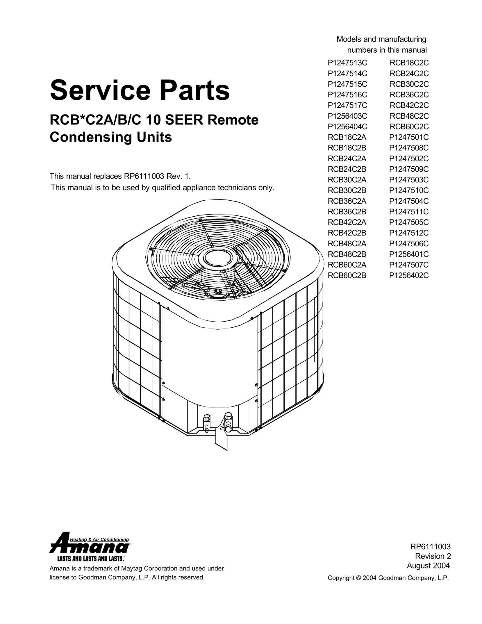 Amana RCB18C2CP1247513C Air Conditioner User Manual