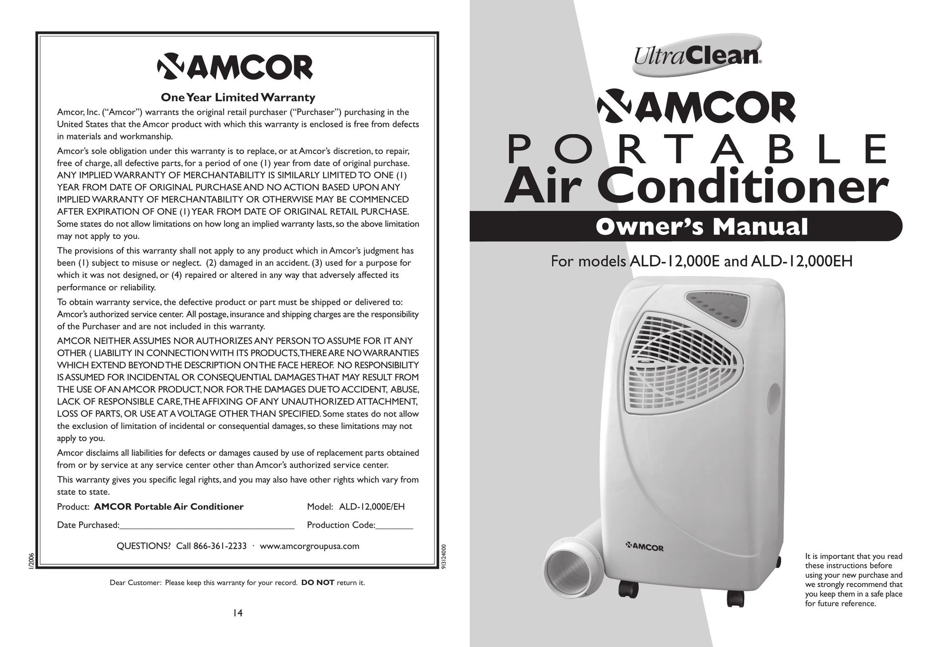 Amcor 000EH Air Conditioner User Manual