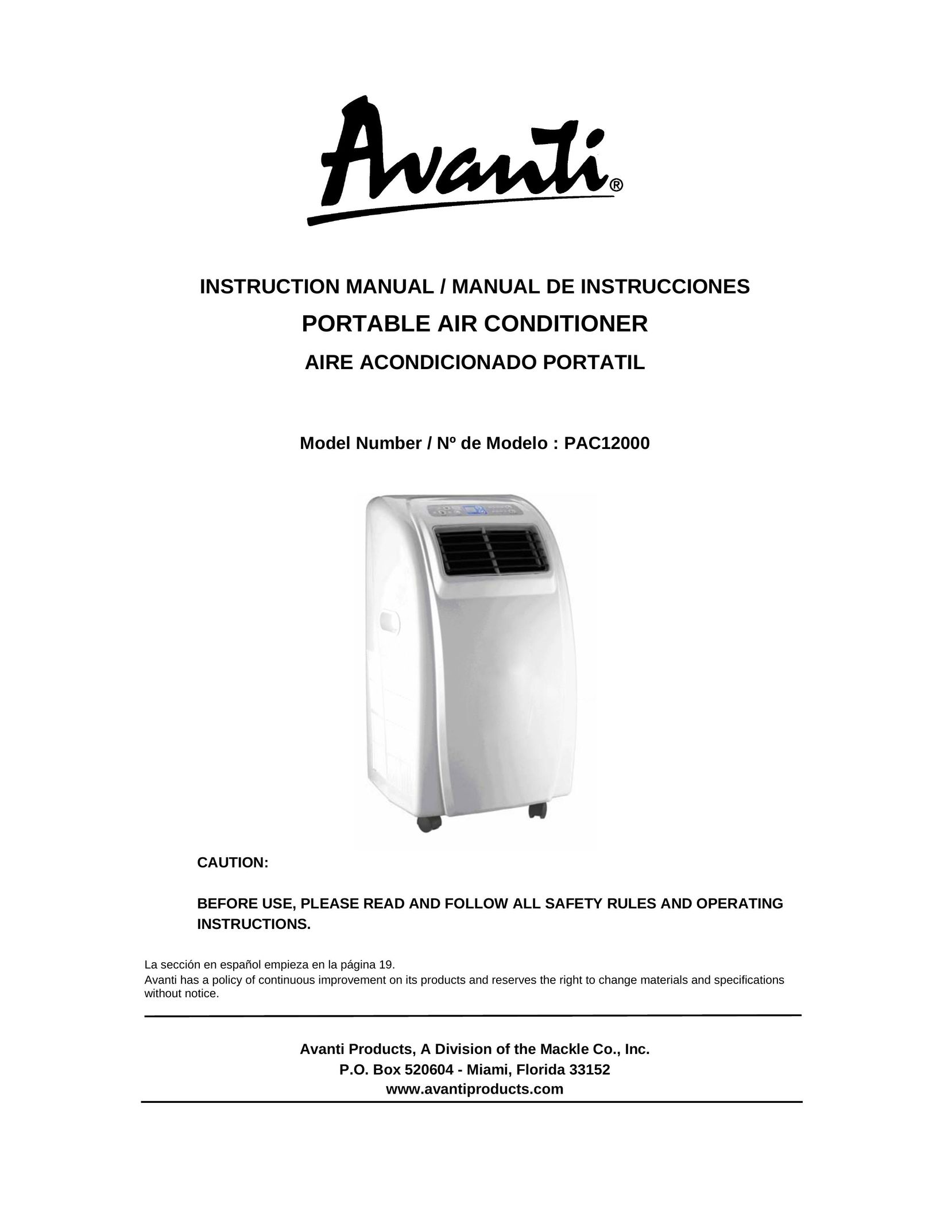 Avanti PAC12000 Air Conditioner User Manual