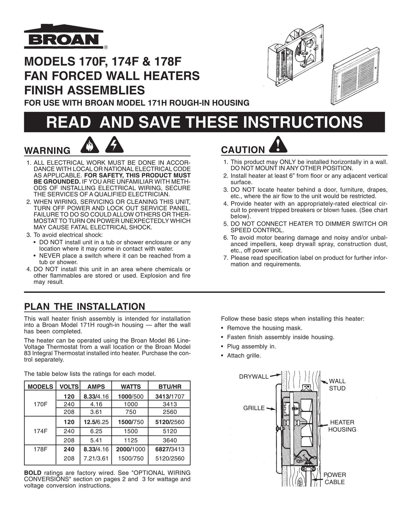 Broan 171H Air Conditioner User Manual