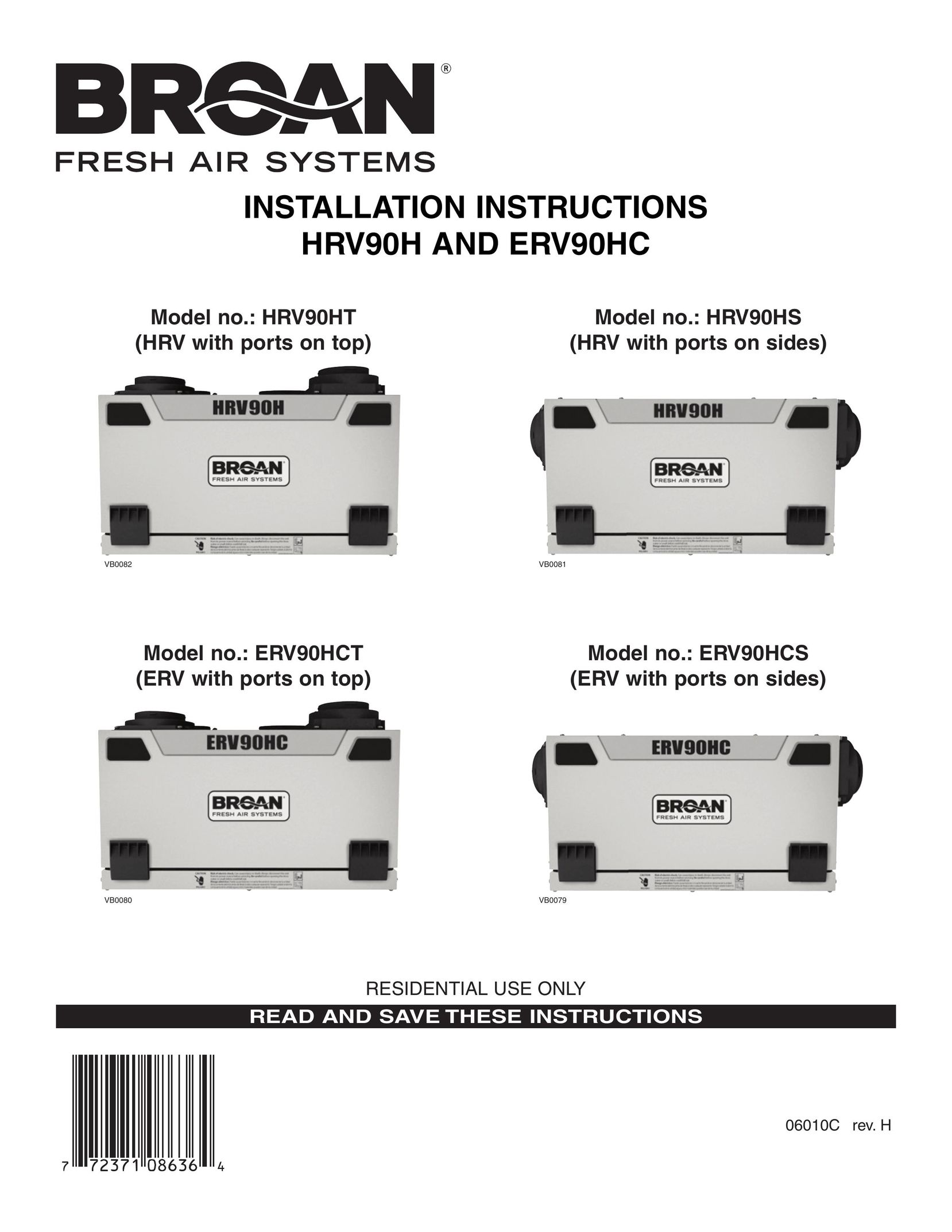 Broan HRV90HT Air Conditioner User Manual