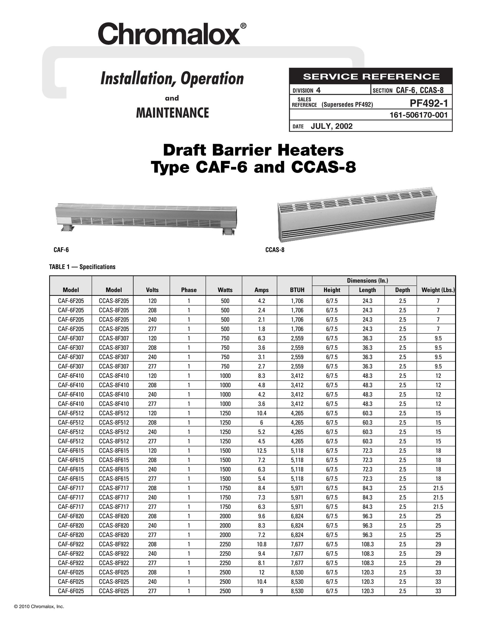 Chromalox CCAS-8 Air Conditioner User Manual