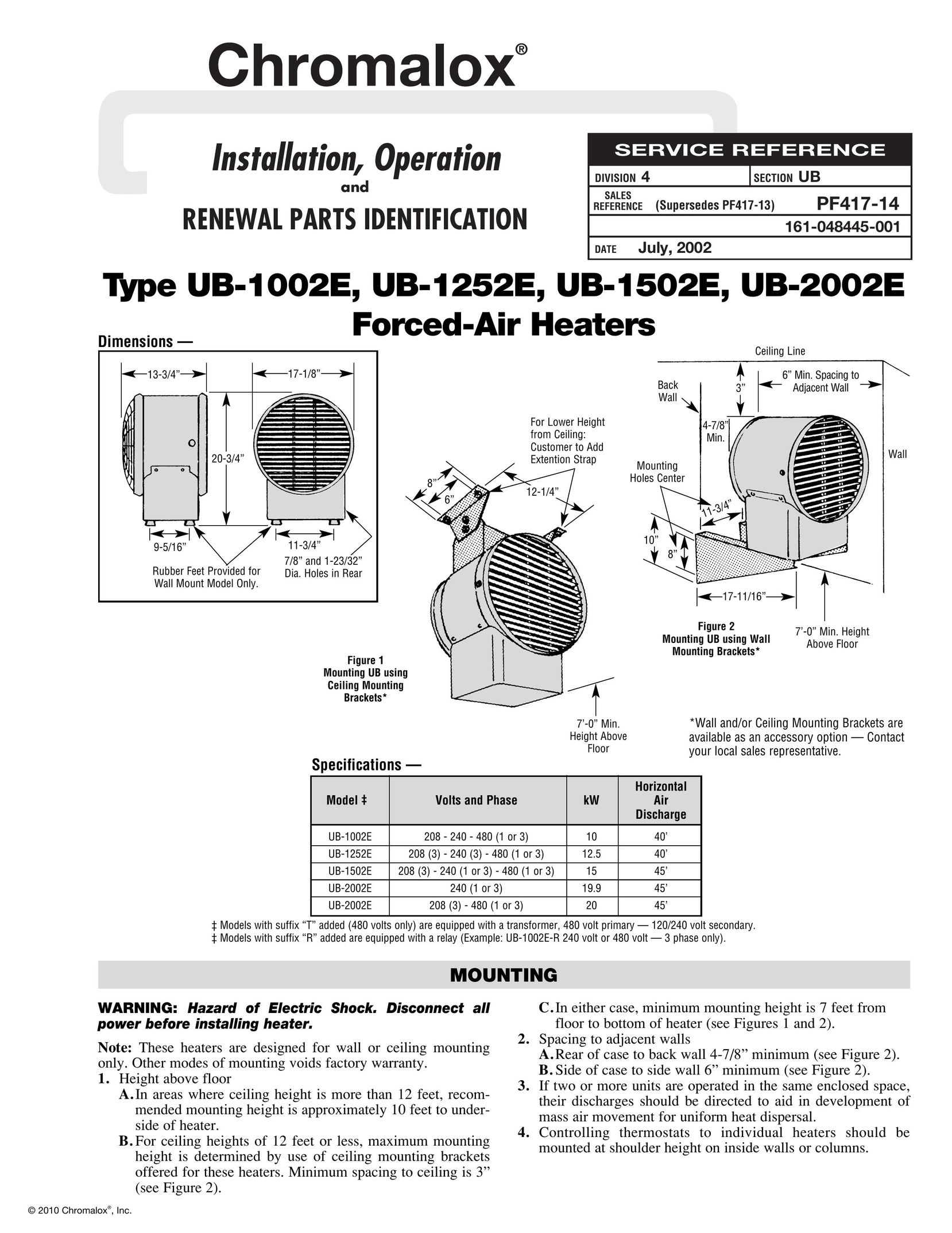Chromalox UB-1002E Air Conditioner User Manual