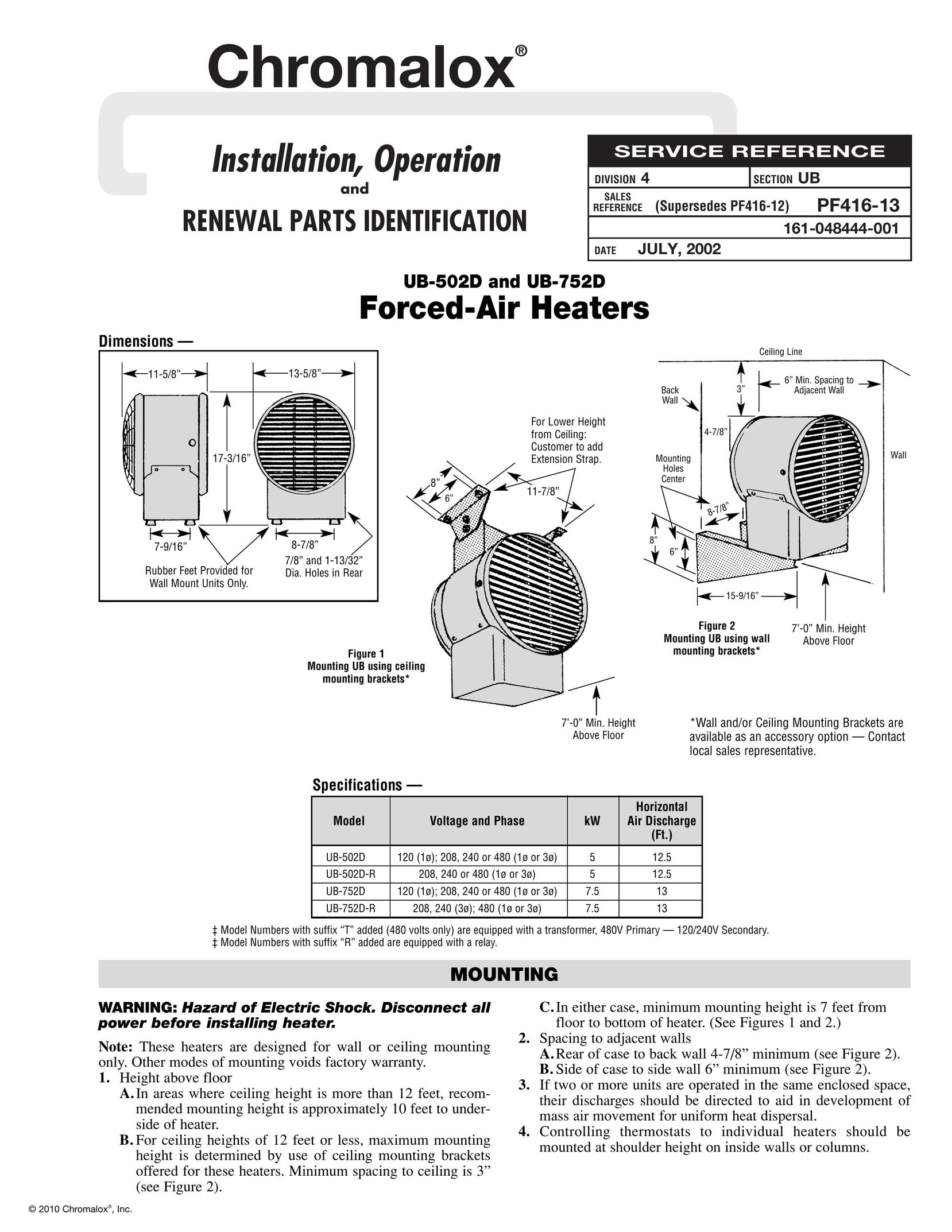 Chromalox UB-752D Air Conditioner User Manual