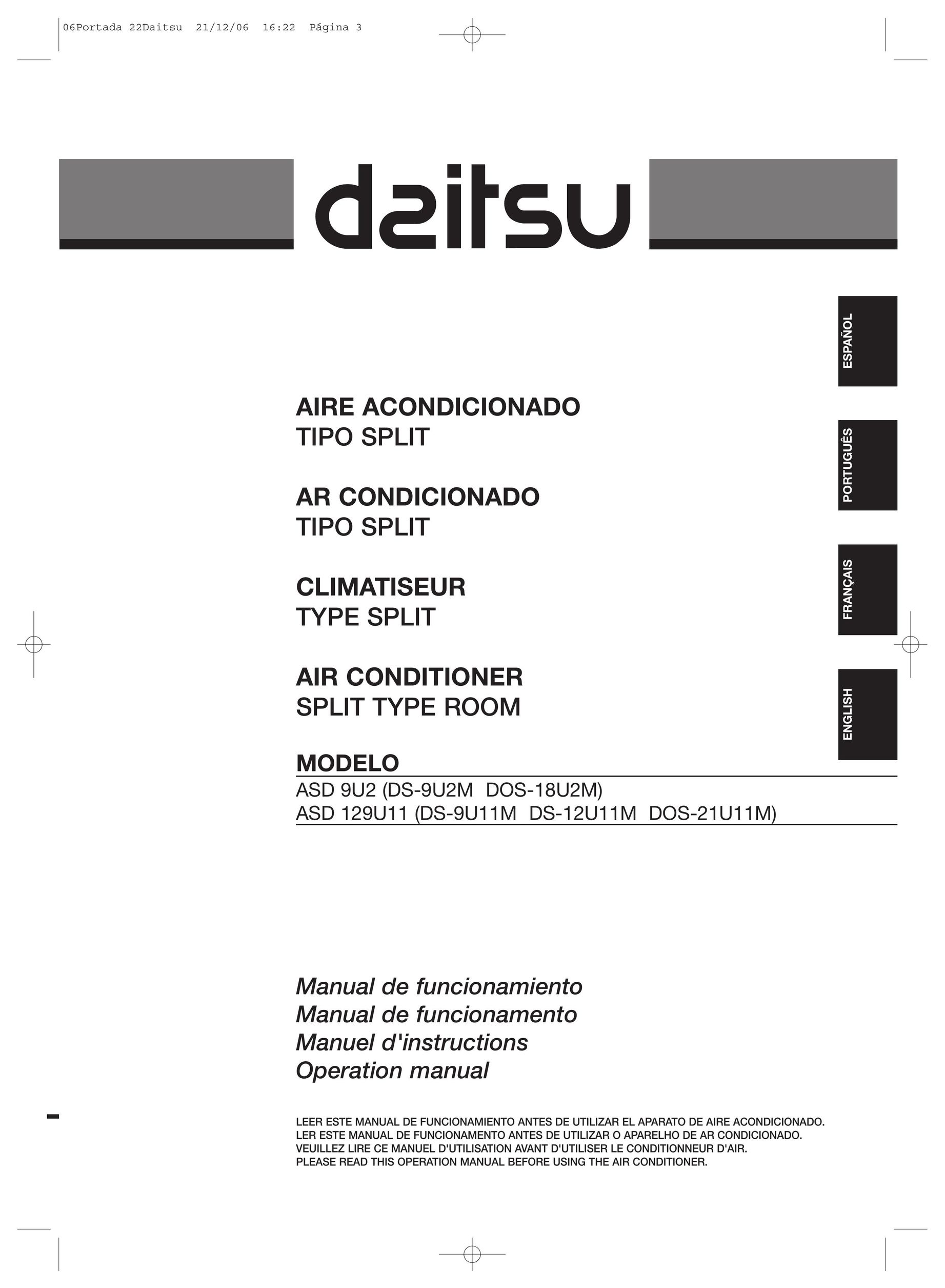 Daitsu ASD 9U2 Air Conditioner User Manual