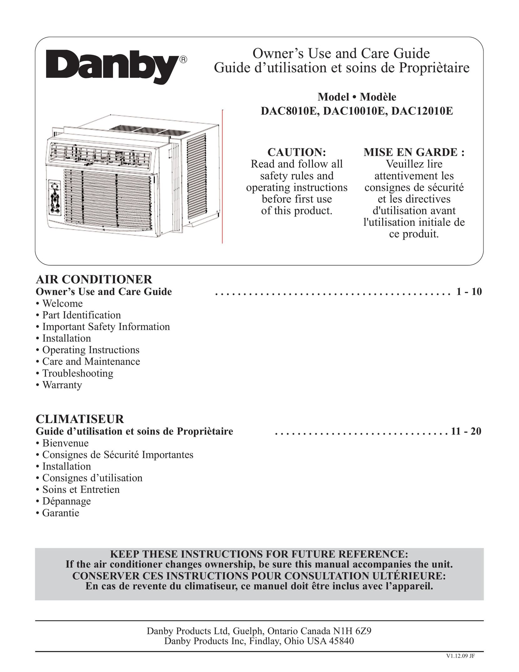 Danby DAC10010E Air Conditioner User Manual