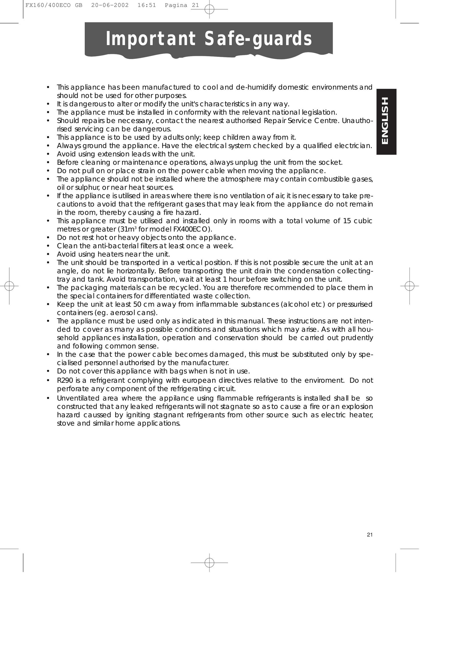 DeLonghi FX400ECO Air Conditioner User Manual