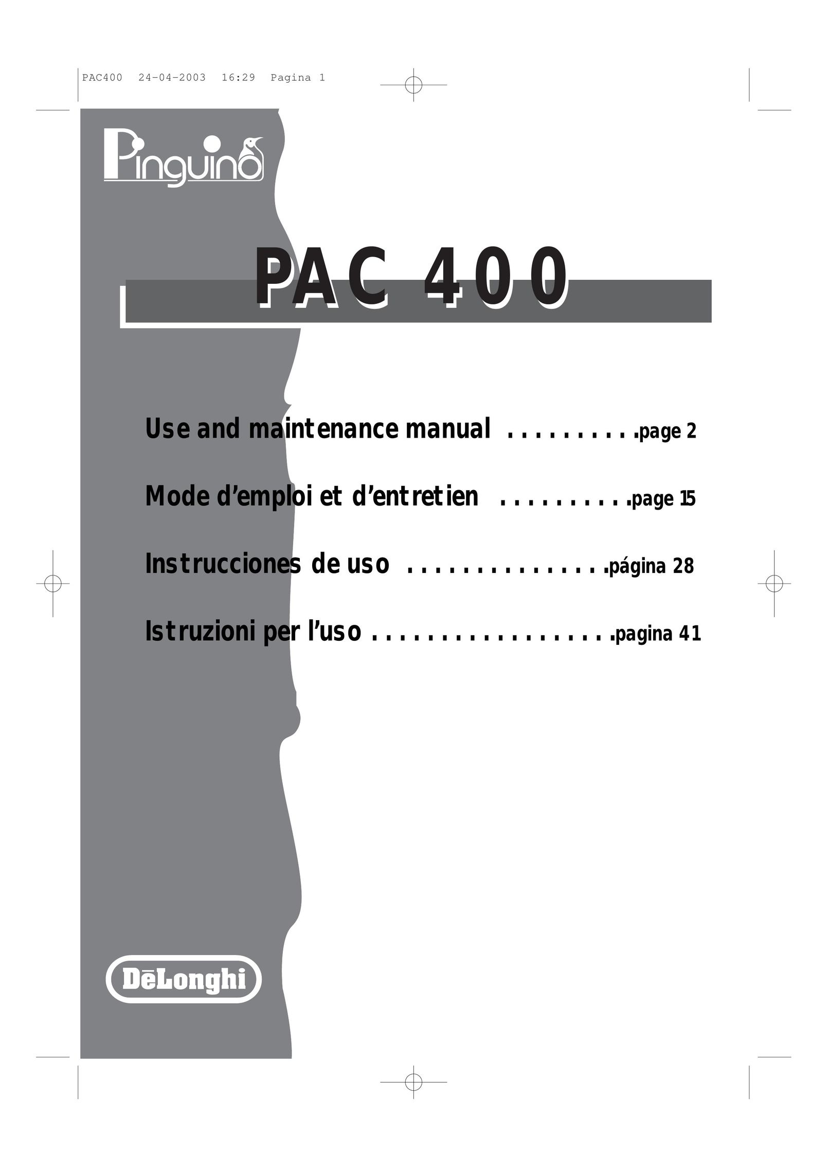 DeLonghi PAC 400 Air Conditioner User Manual