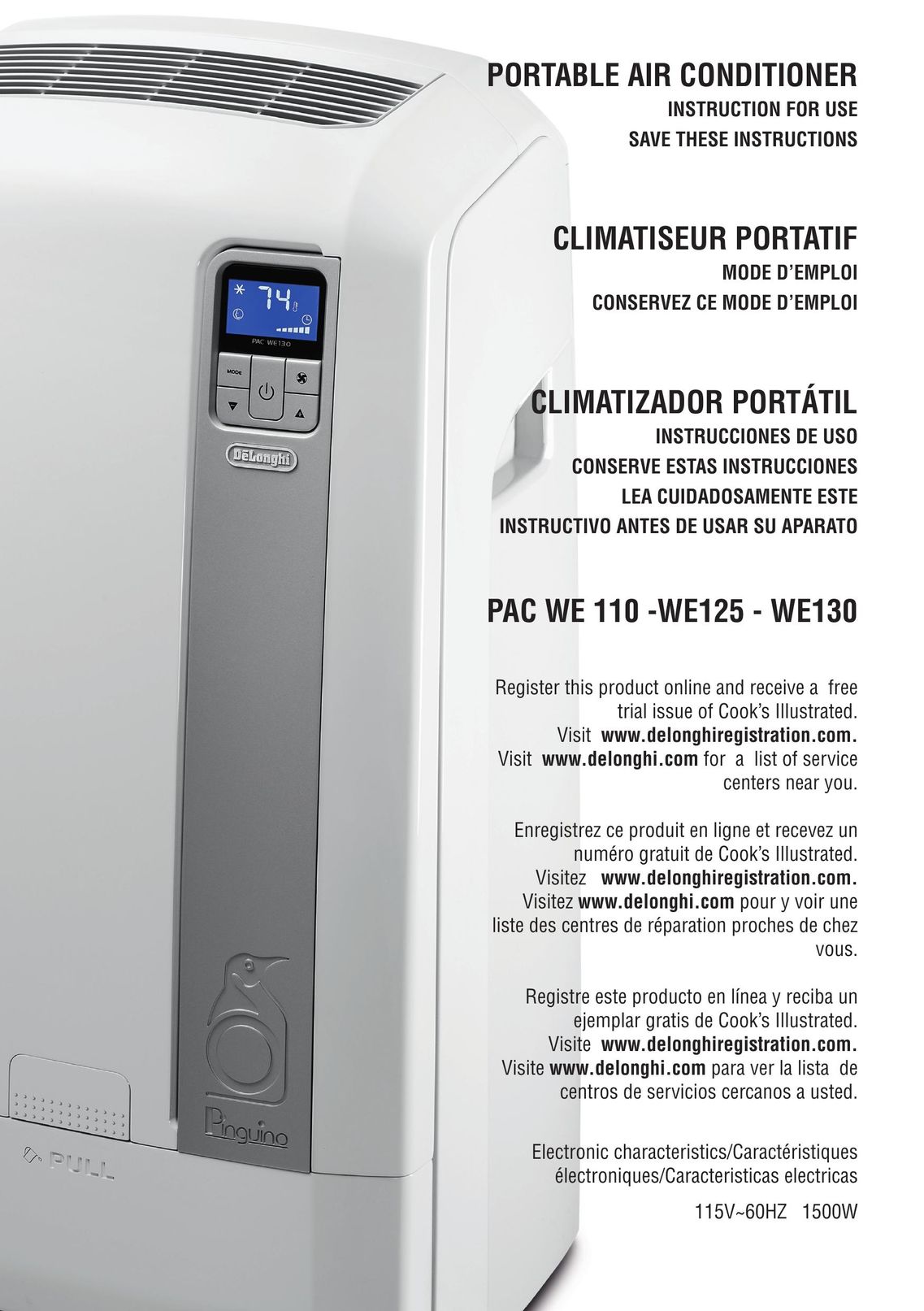 DeLonghi WE 130 Air Conditioner User Manual