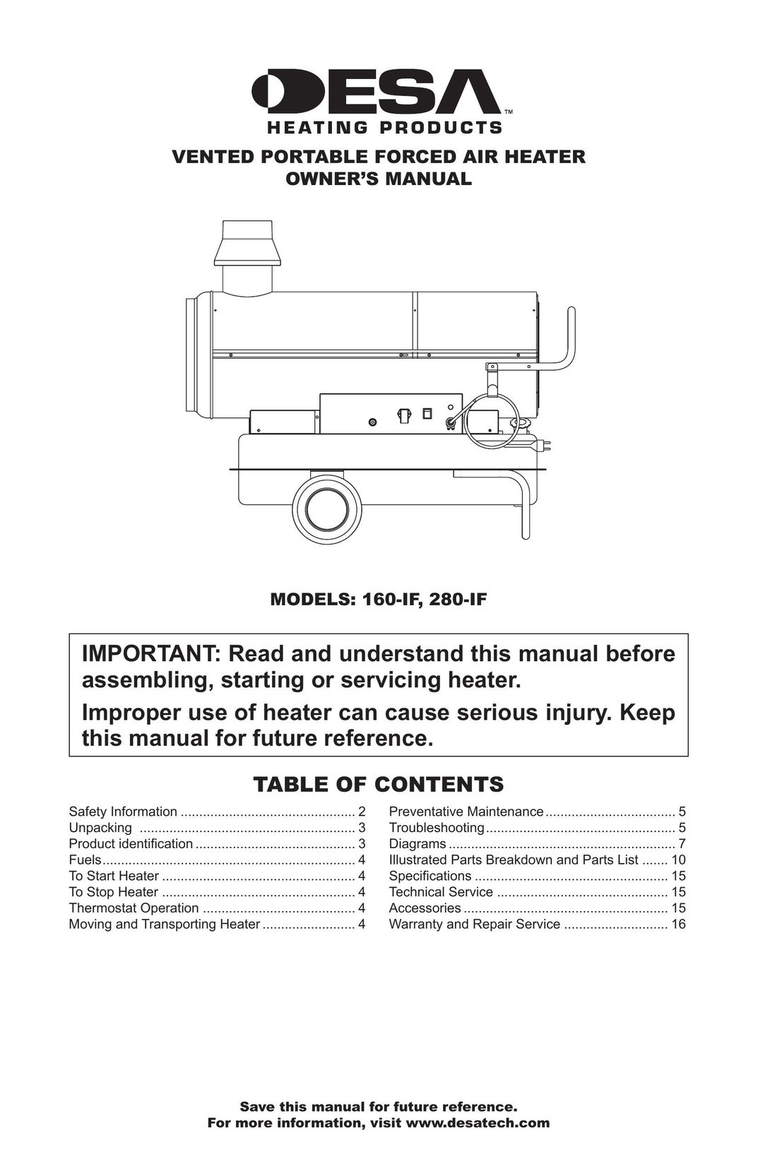 Desa 160-IF Air Conditioner User Manual