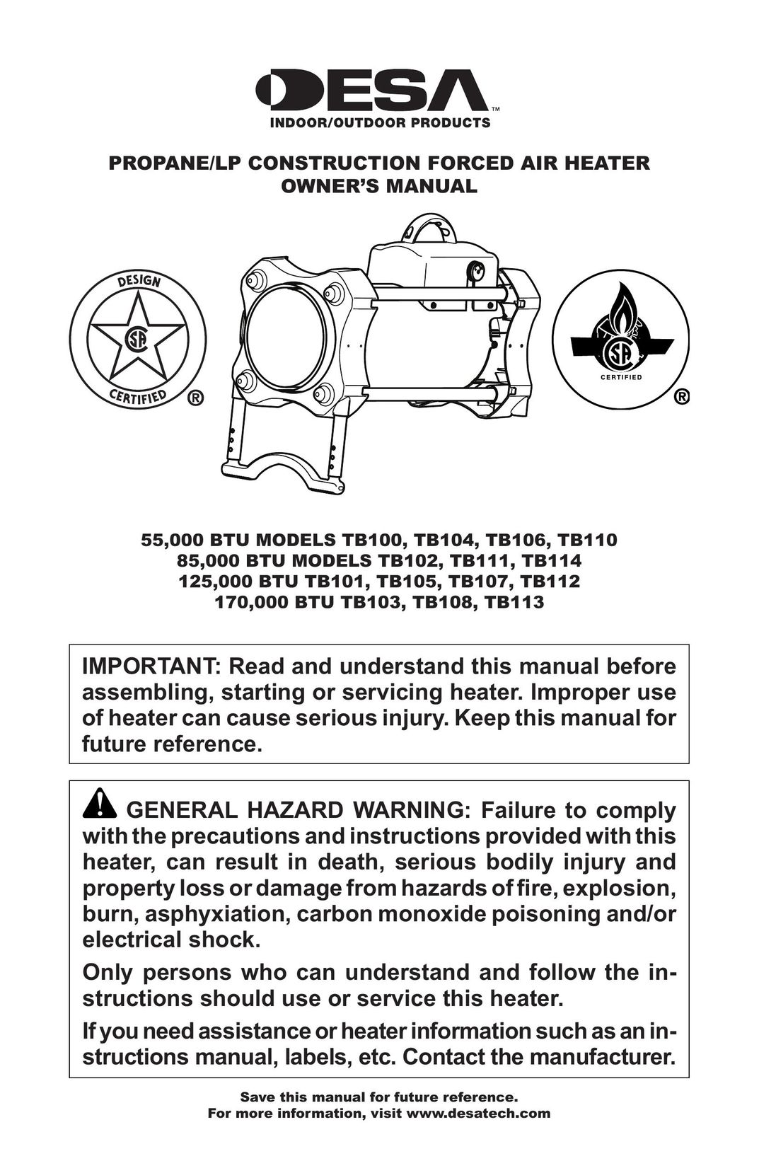 Desa TB114 125 Air Conditioner User Manual