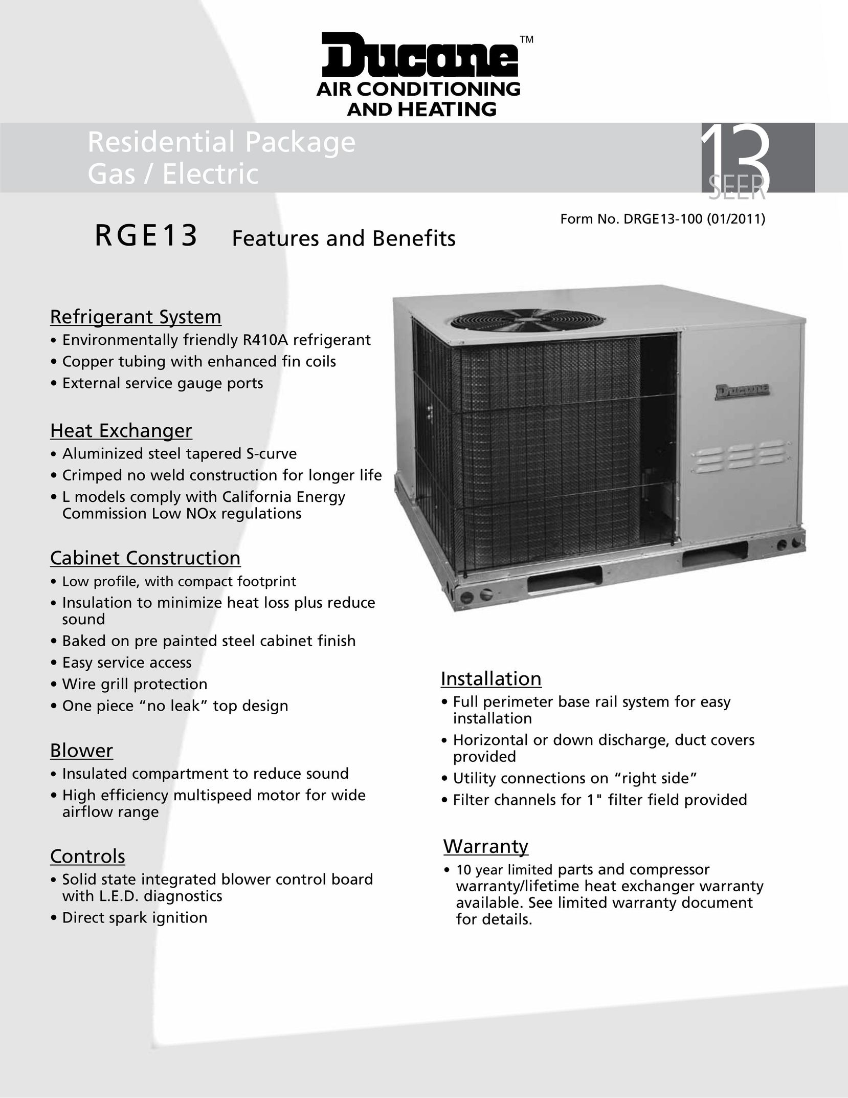 Ducane RGE13 Air Conditioner User Manual