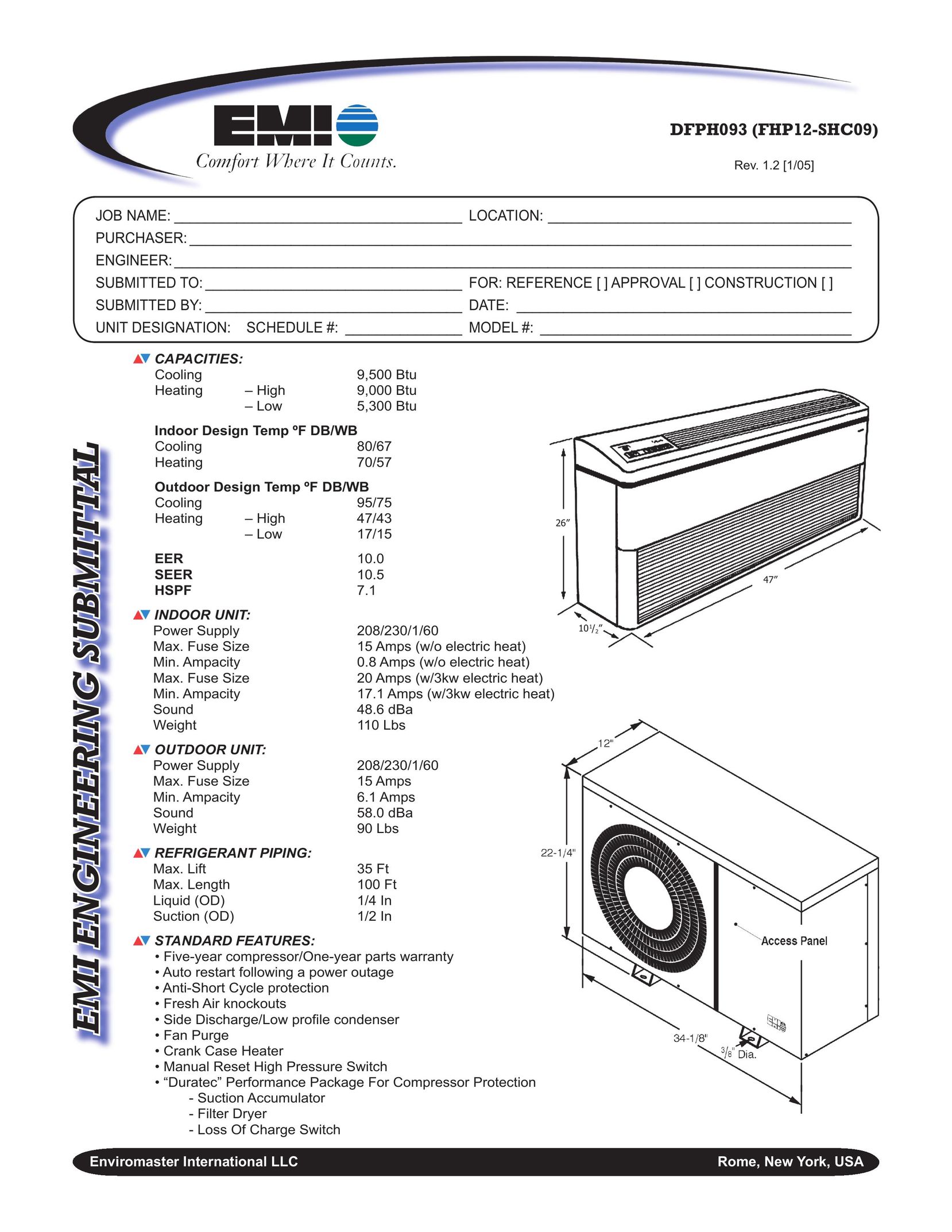 EMI DFPH093 (FHP12-SHC09) Air Conditioner User Manual