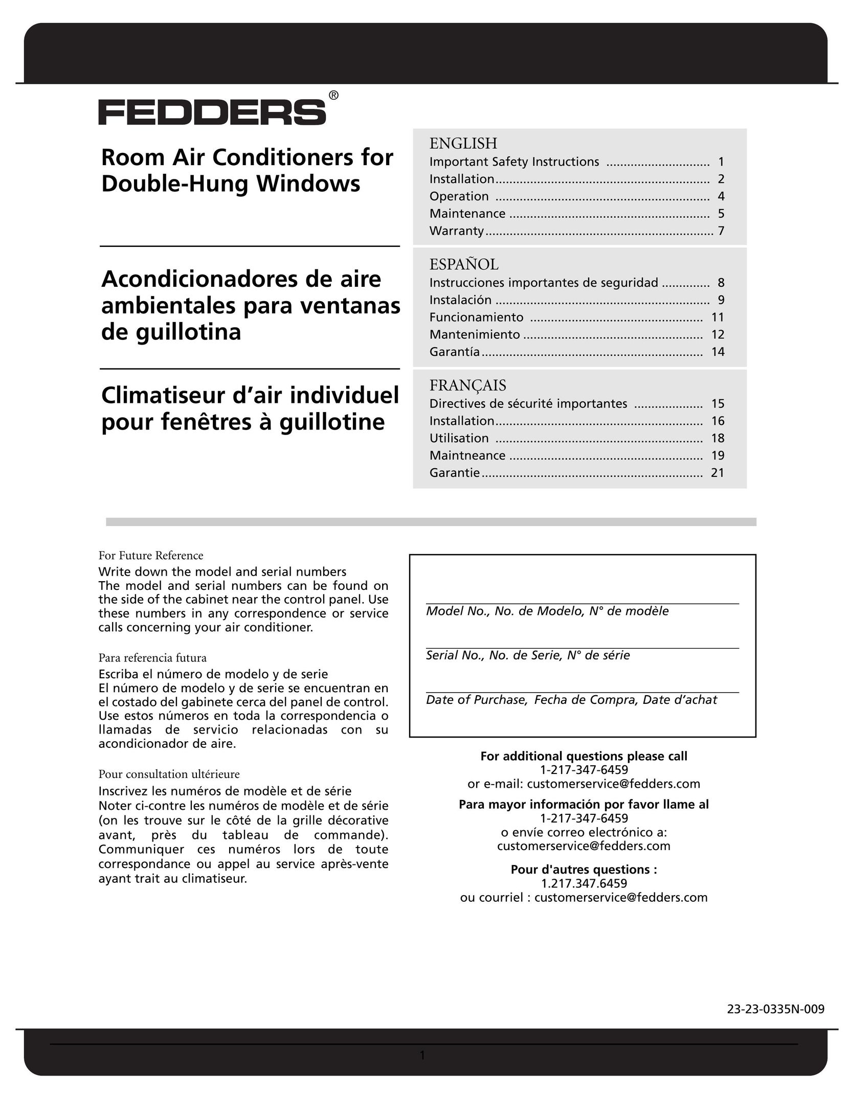 Fedders A6X05F2D Air Conditioner User Manual