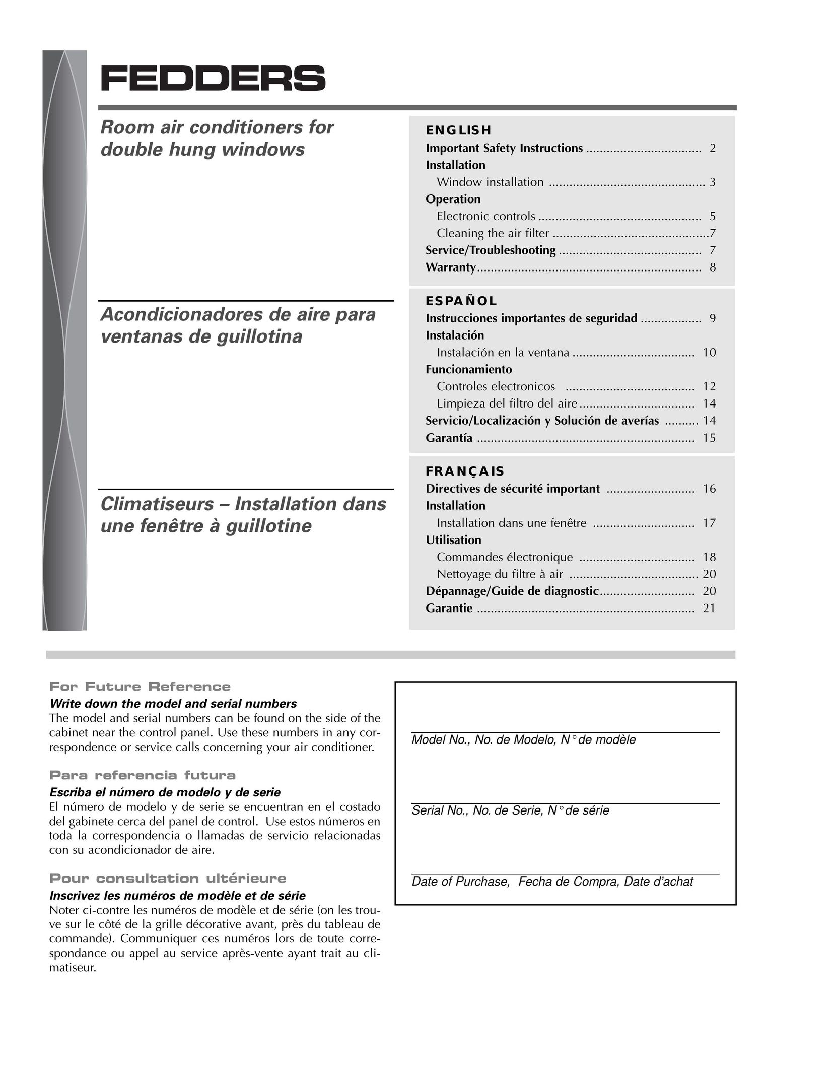 Fedders A7Q08F2B Air Conditioner User Manual
