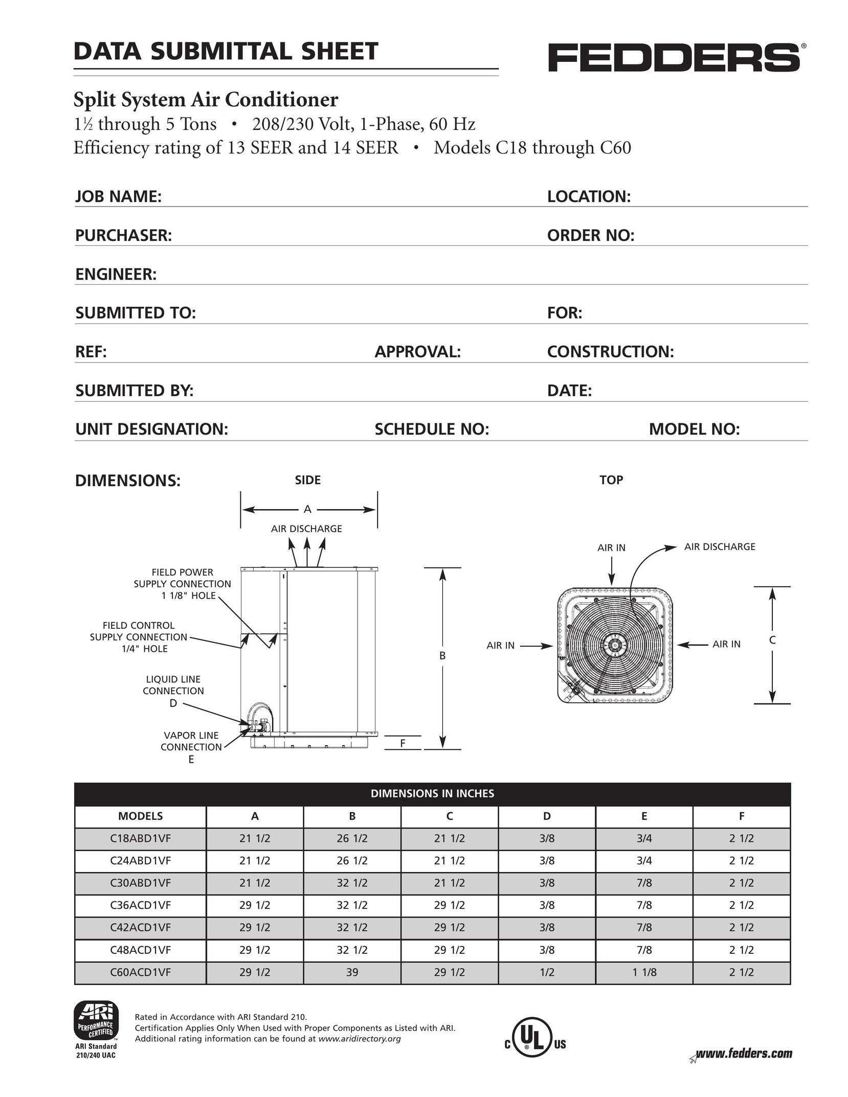 Fedders C18 Air Conditioner User Manual