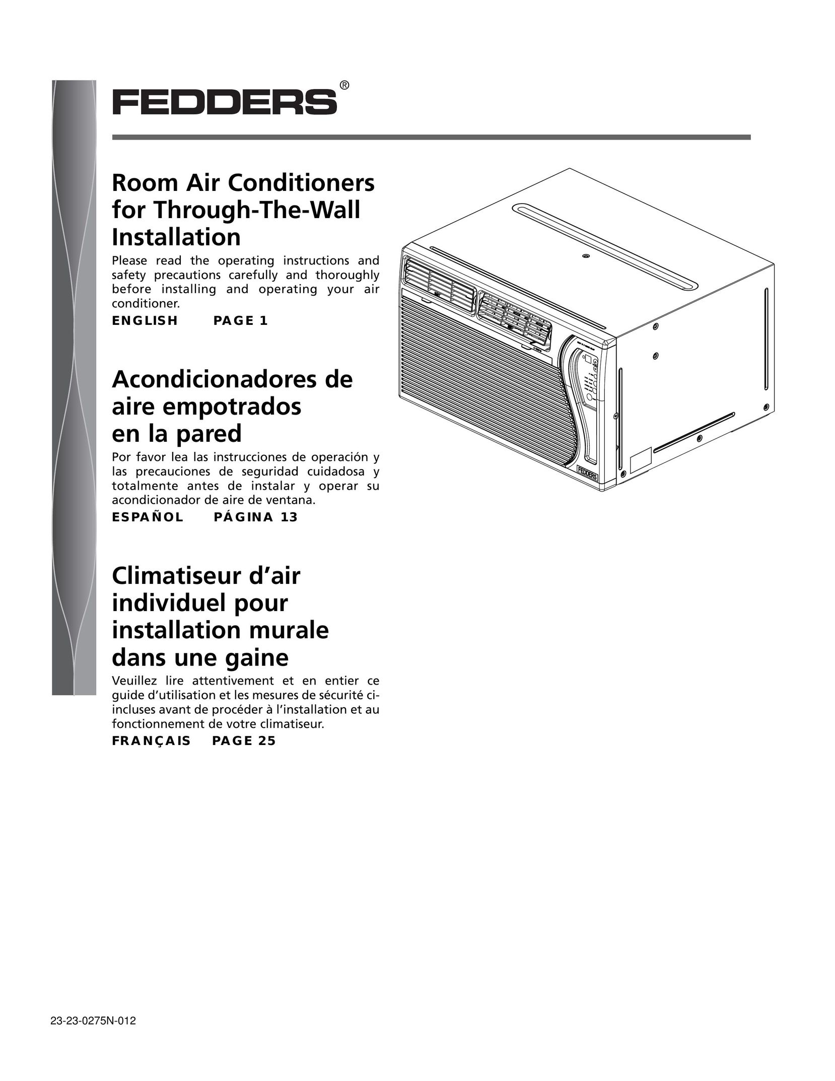 Fedders Room Air Conditioners Air Conditioner User Manual