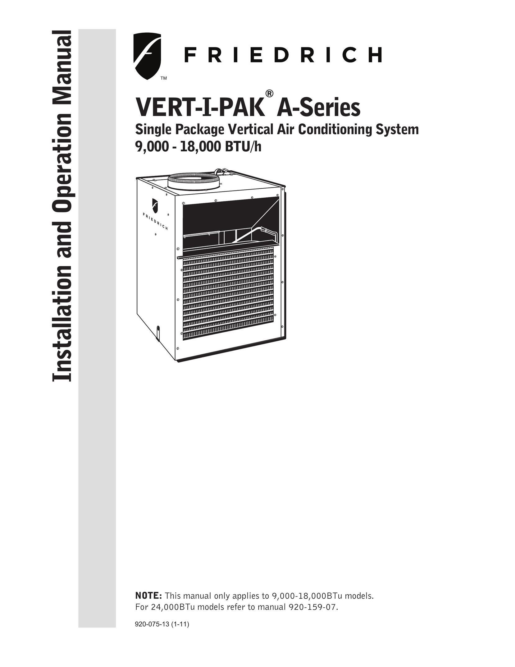 Friedrich 920-075-13 (1-11) Air Conditioner User Manual